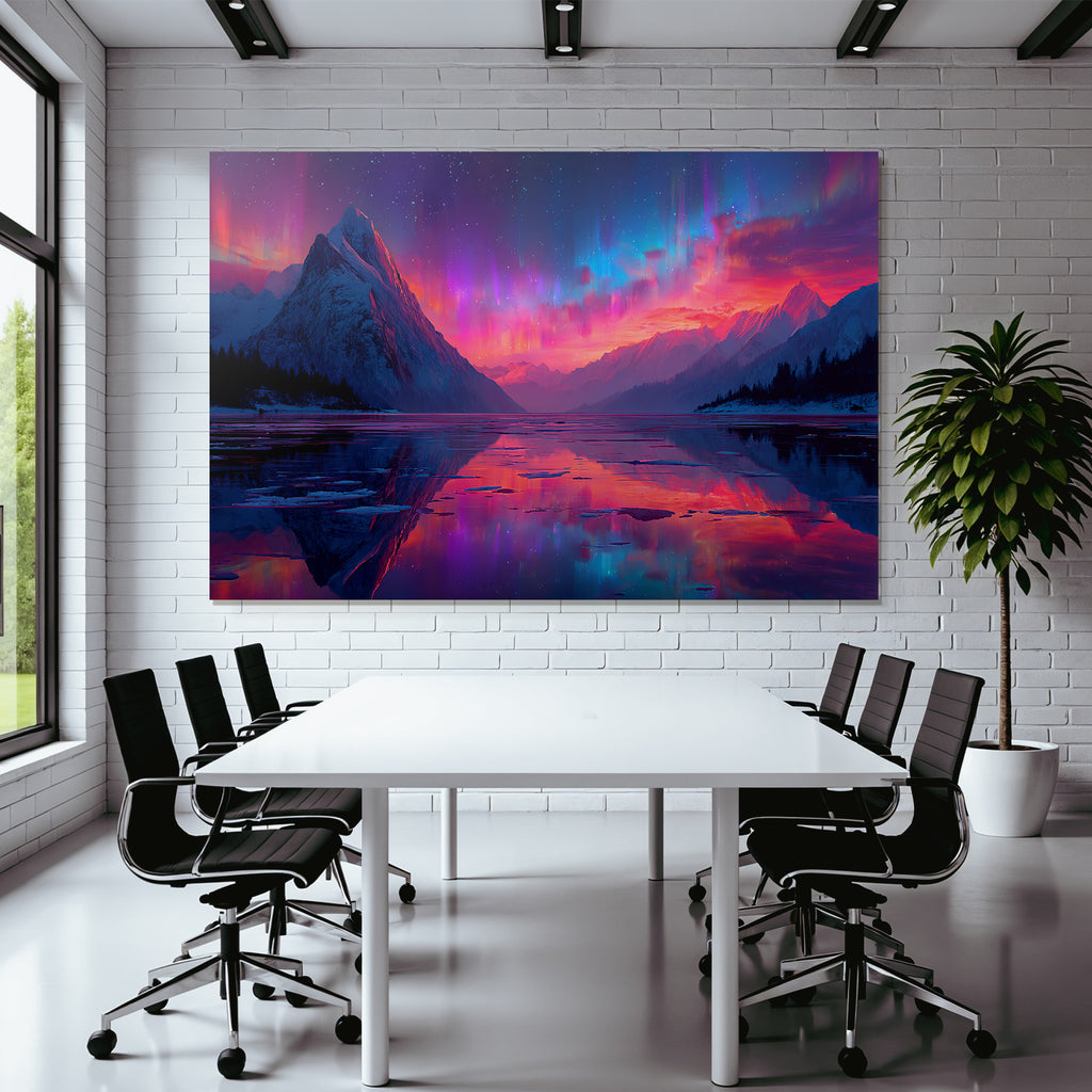 Polarlicht Schneebedeckte Berge Und Auroren Reflektiertes Wasser Twilight Szenen | Fjorde und Gletscher | Landschaften