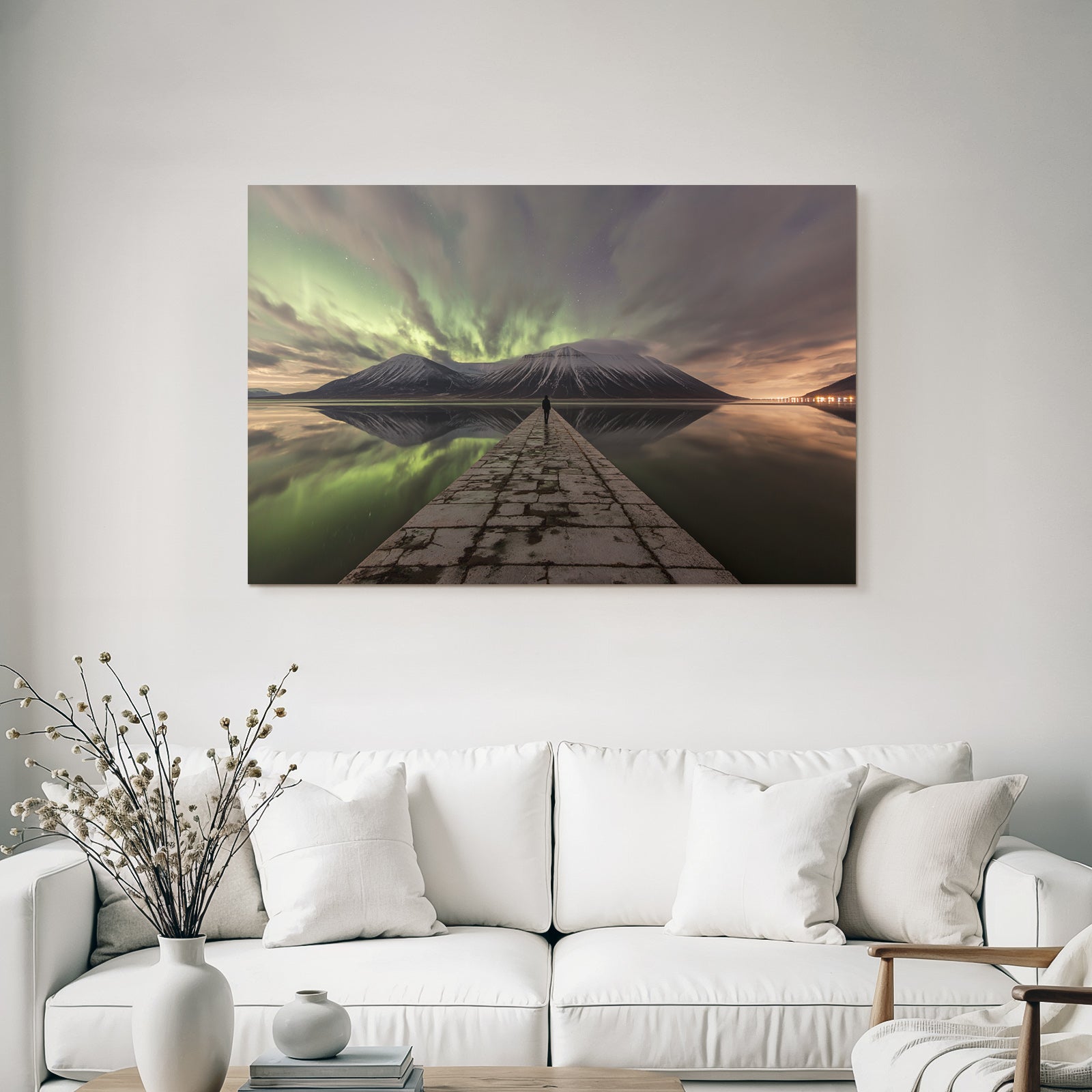 Polarlicht Naturlandschaft Mit Aurora Borealis Und Bergspiegelung | Fjorde und Gletscher | Landschaften