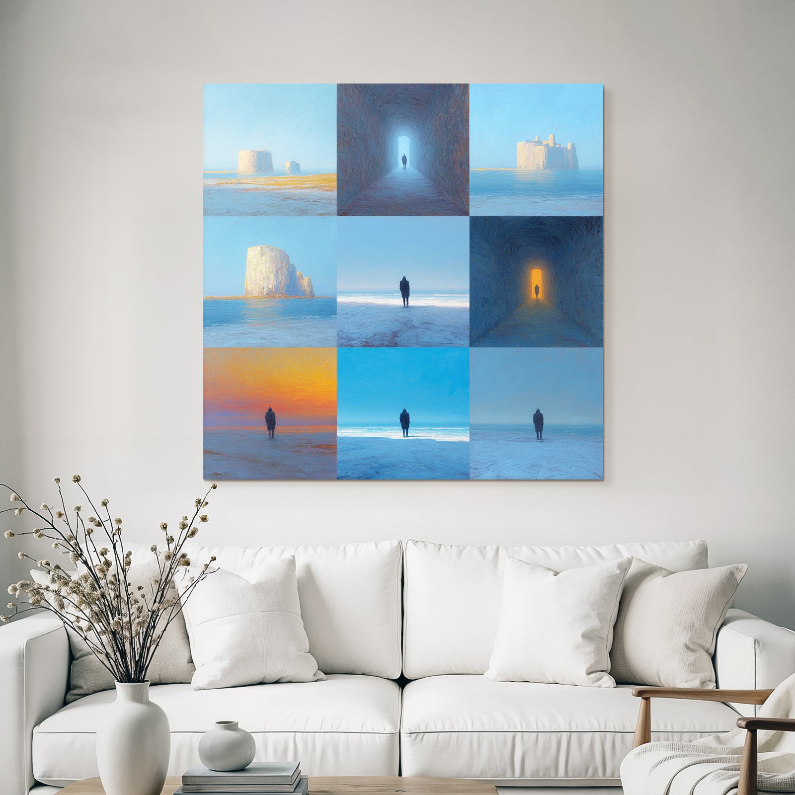 Yoga Meditation Einsame Figuren In Landlandschaften Collage Impressionistische Malerei | Yoga und Meditation | Themen und Hobbys