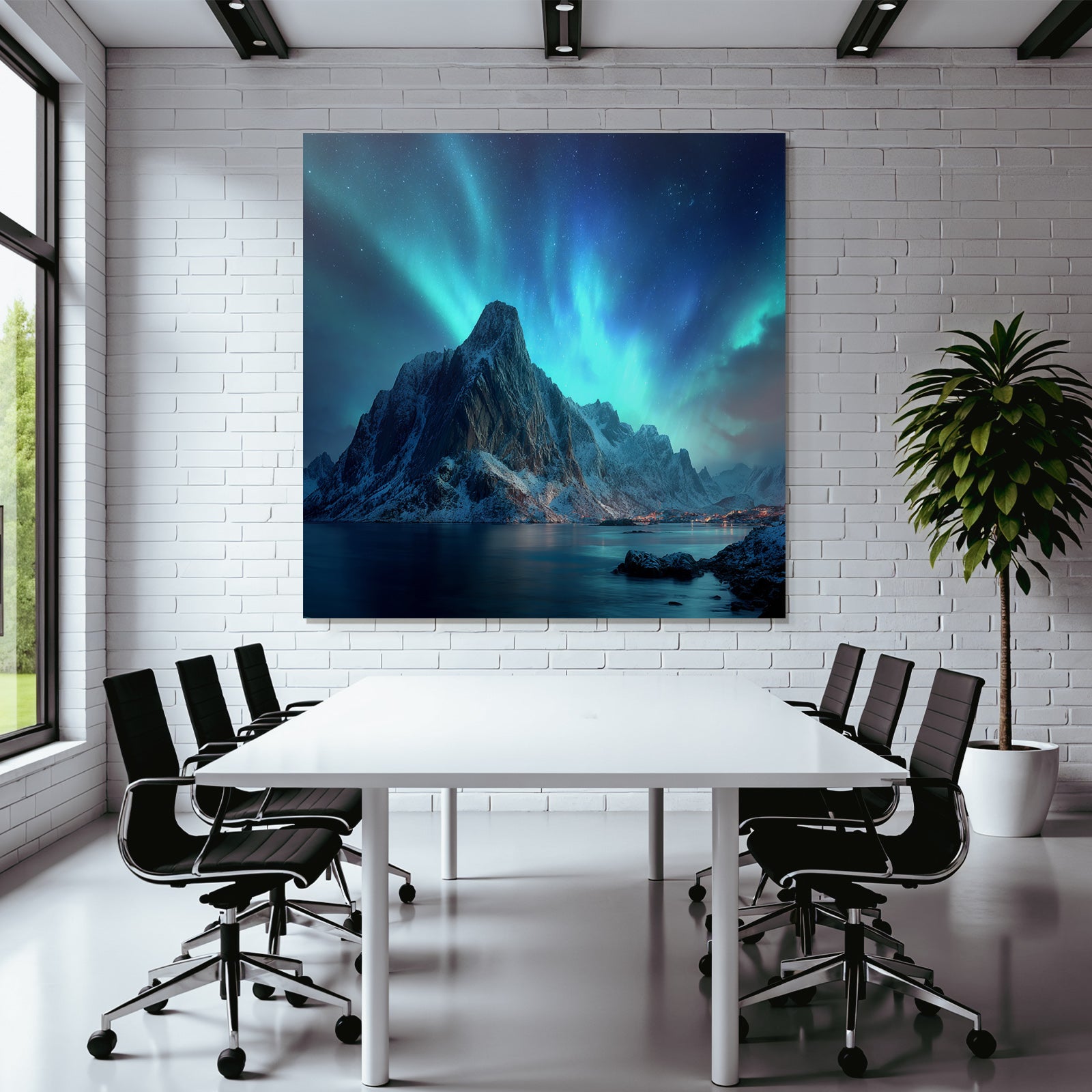 Polarlicht Mountainlandschaft Nacht Himmel Nordlichter Schneebedeckte Spitzen Wasser Reflection | Fjorde und Gletscher | Landschaften