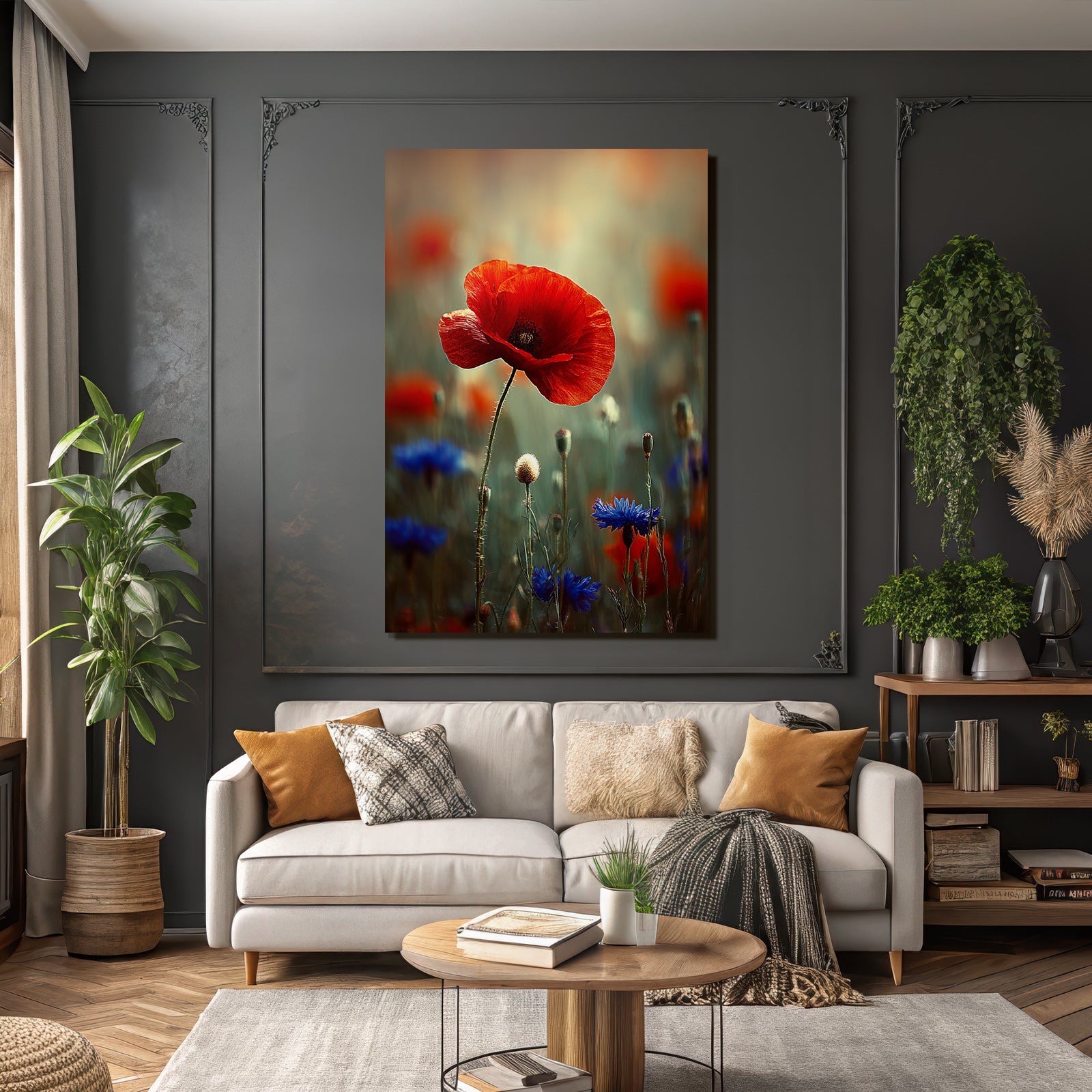 Roter Mohn Im Wildfeld Mit Blaün Korn