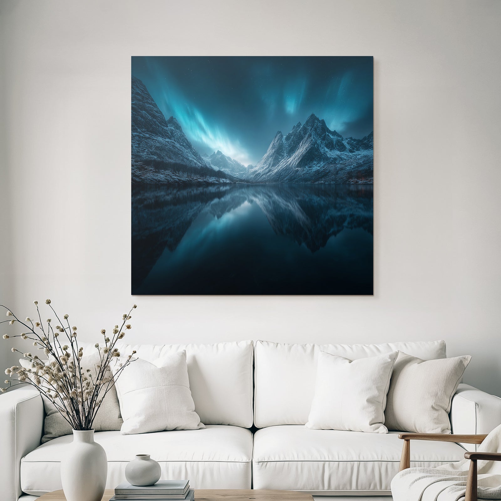 Polarlicht Beruhigende Nachtlandschaft Mit Northern Lights Und Gebirgen | Fjorde und Gletscher | Landschaften