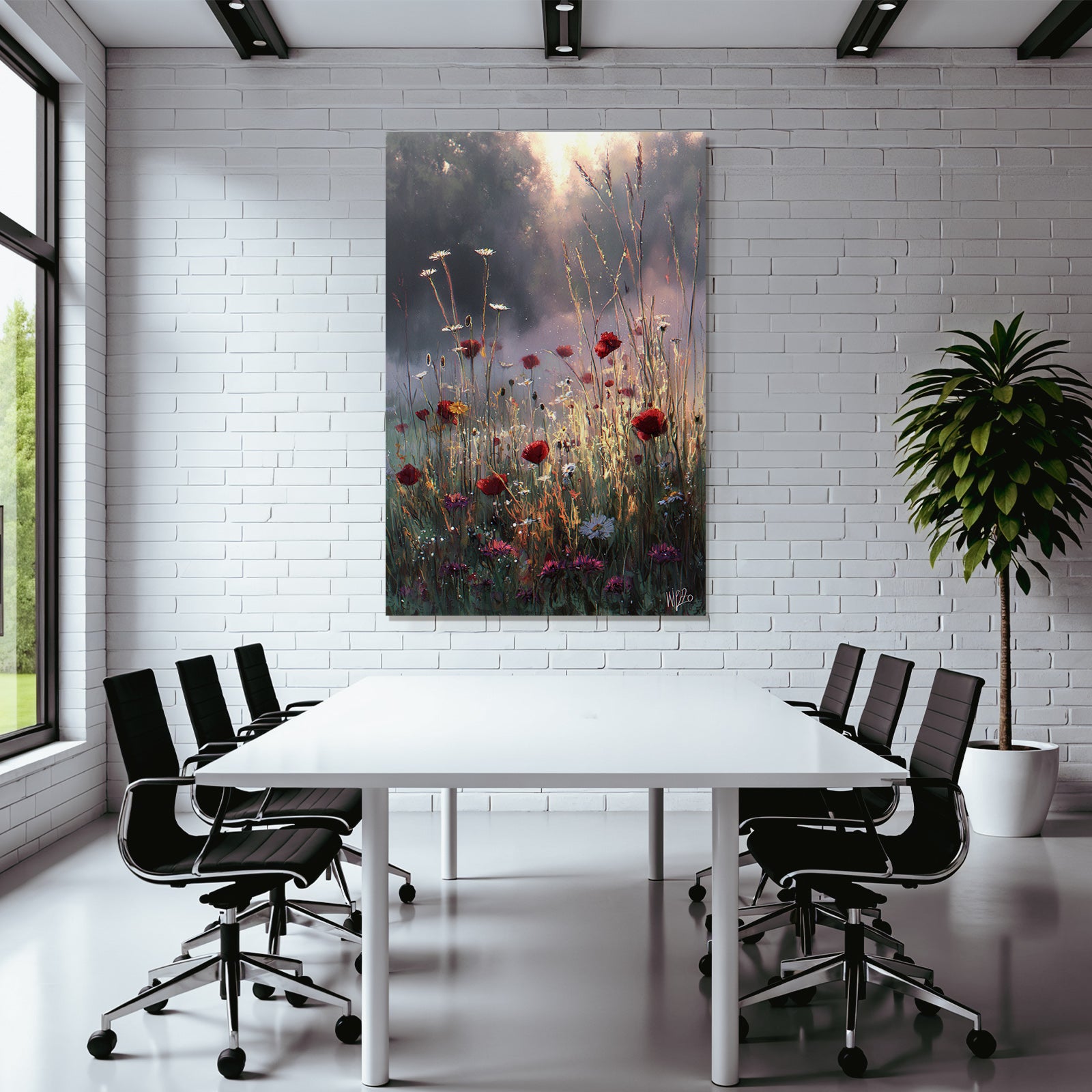 Lebendige Wildwiese Mit Roten Mohn Und Weissen Gartenmargeriten