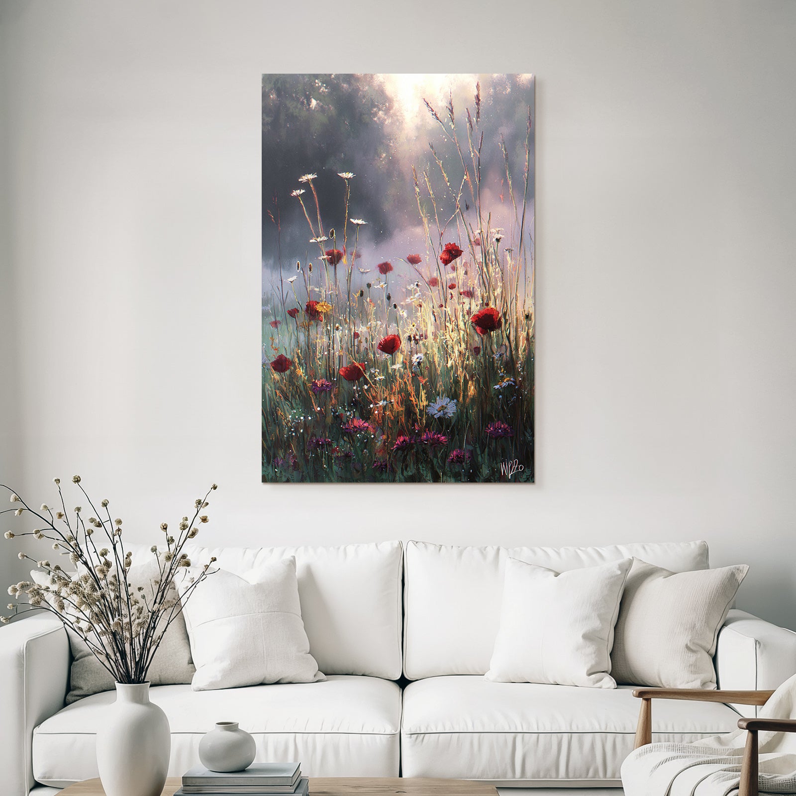 Lebendige Wildwiese Mit Roten Mohn Und Weissen Gartenmargeriten