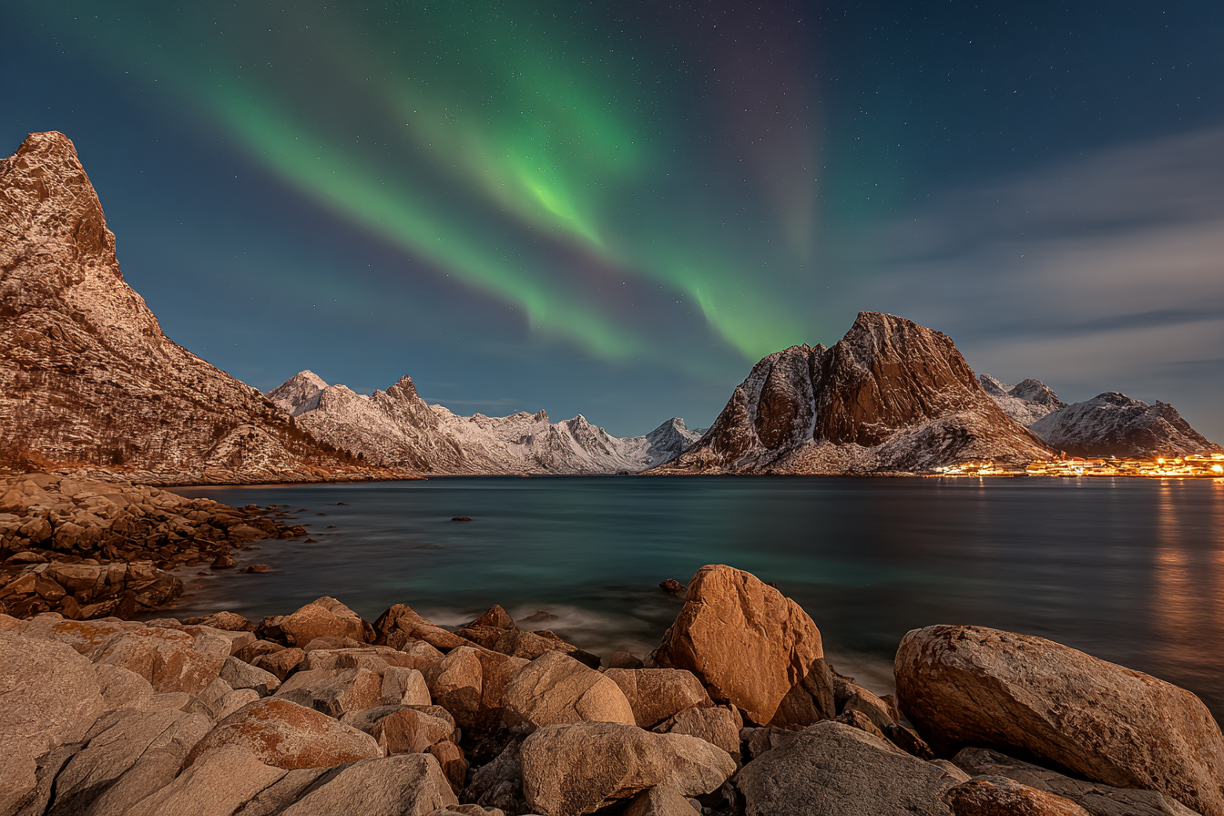 Polarlicht Schöne Landschaft Mit See Und Norlicht In Den Polarregionen | Fjorde und Gletscher | Landschaften
