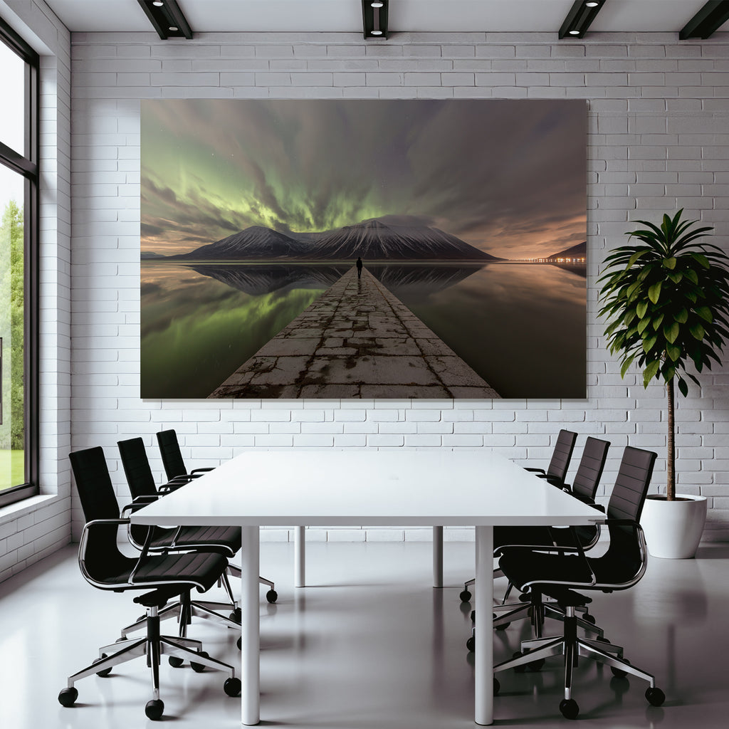 Polarlicht Naturlandschaft Mit Aurora Borealis Und Bergspiegelung | Fjorde und Gletscher | Landschaften