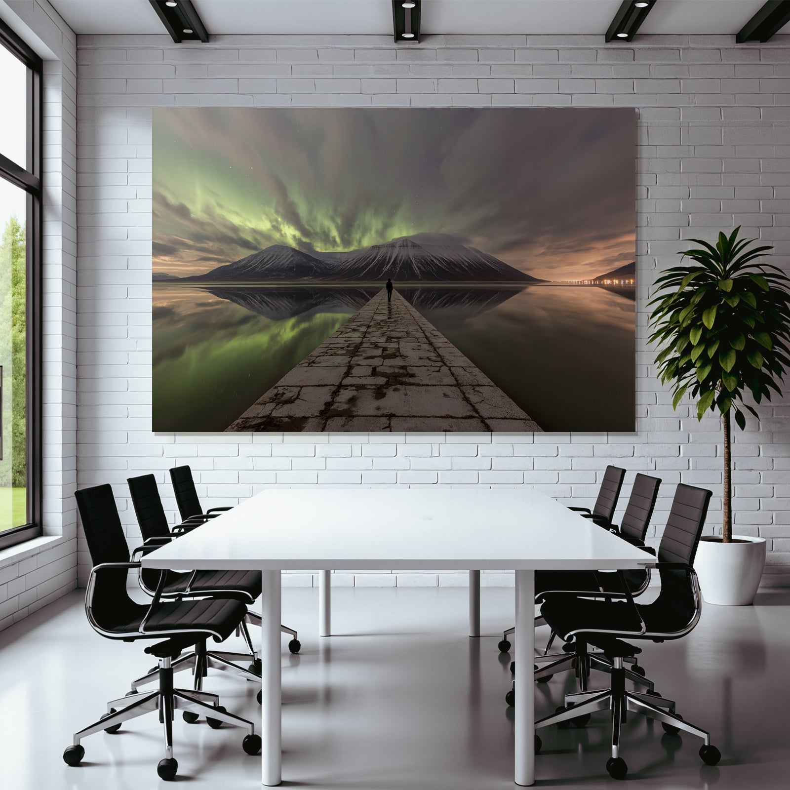 Polarlicht Naturlandschaft Mit Aurora Borealis Und Bergspiegelung | Fjorde und Gletscher | Landschaften