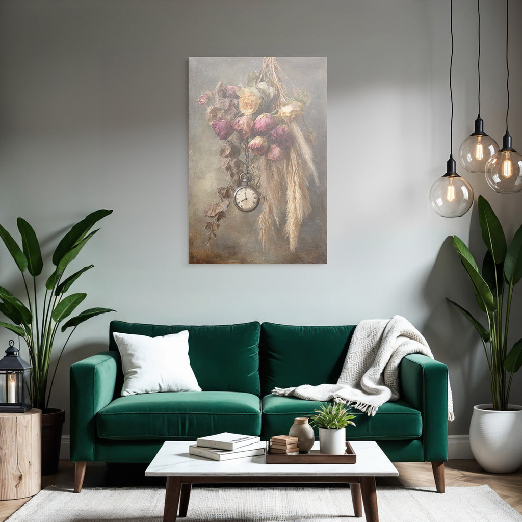 Trocken Retro Flowers Getrocknete Rosen Mit Vintage Uhr Der Verganglichkeit
