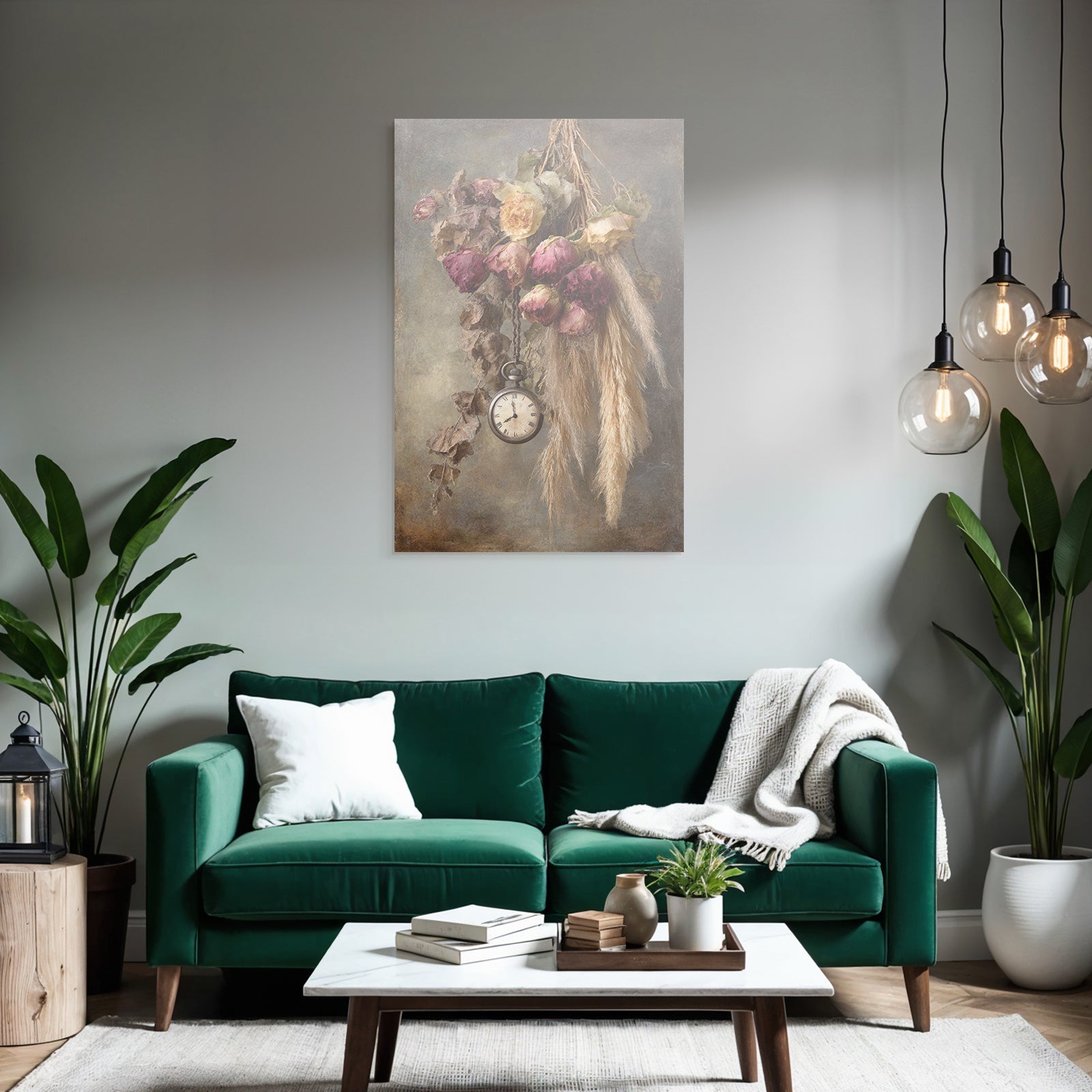 Trocken Retro Flowers Getrocknete Rosen Mit Vintage Uhr Der Verganglichkeit