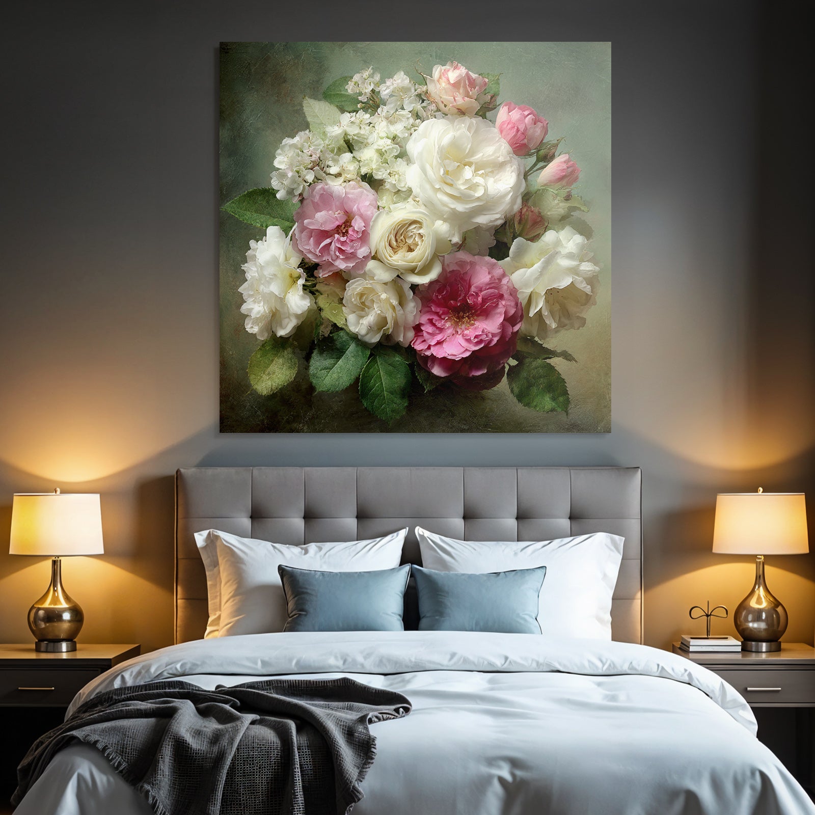 Schönes Arrangement Mit Rosen In Weiss Rosa Und Creme Kleine Weisse Und Grüne Blätter