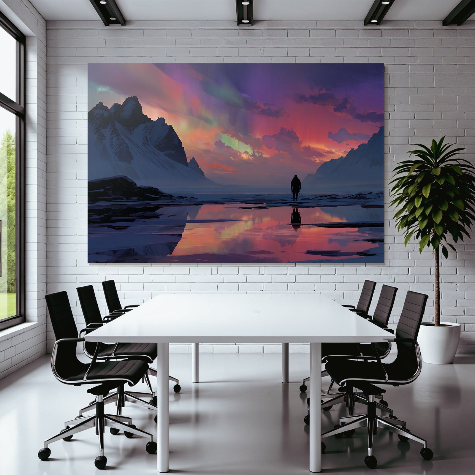 Polarlicht Majestatische Berglandschaft Nordlichter Reflektierende Oberfläche | Fjorde und Gletscher | Landschaften