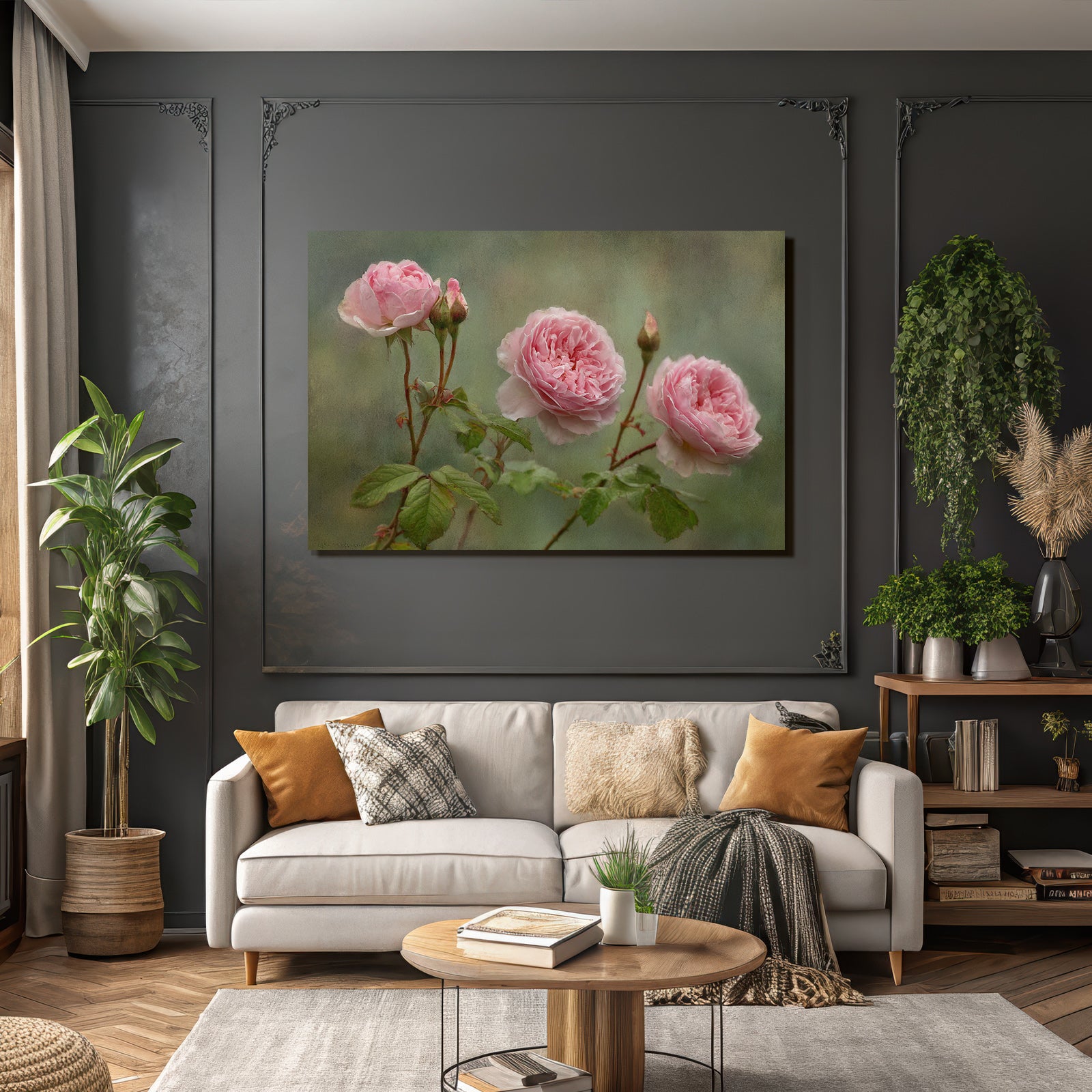 Rosa Rosen In Verschiedenen Blütenstadien Mit Knospen Und Grünen Blättern