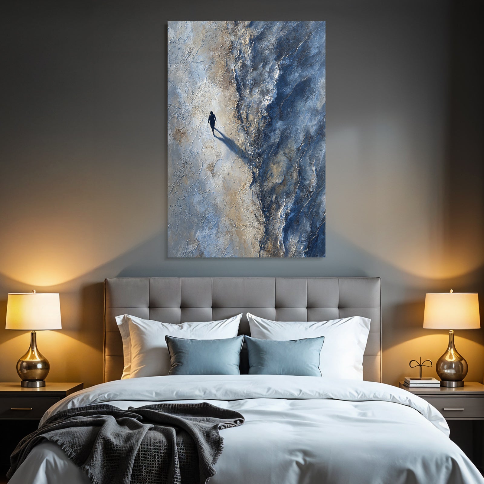 Yoga Meditation Einsame Figur Im Abstrakten Landschaft Blue Beige | Yoga und Meditation | Themen und Hobbys