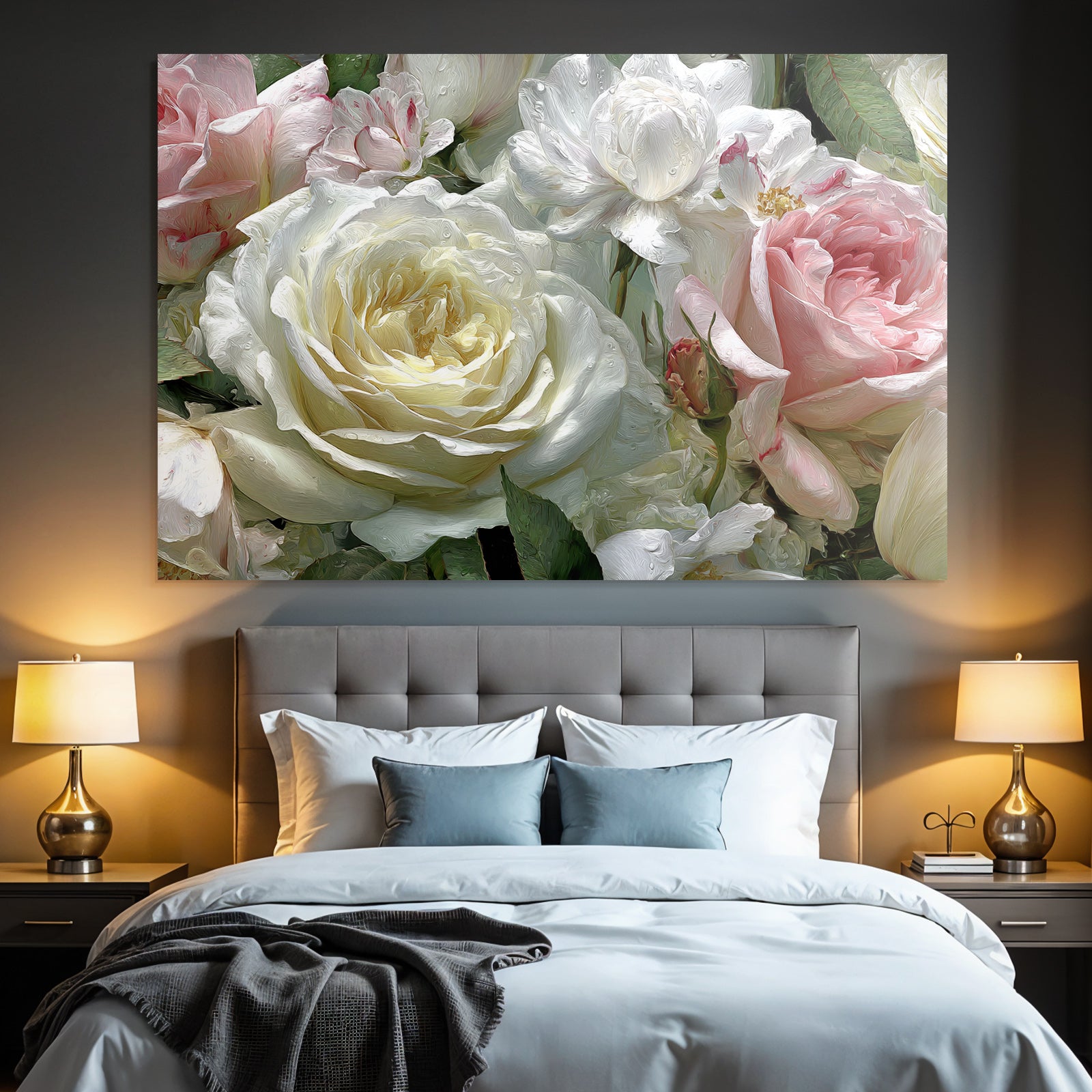Zarte Impressionistische Rosen Und Pfingstrosen Naheaufnahme