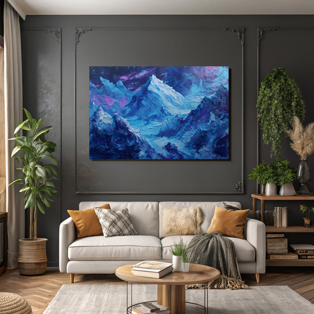 Polarlicht Dramatische Gipfel Blaue Und Violette Farben Impasto Technik | Fjorde und Gletscher | Landschaften