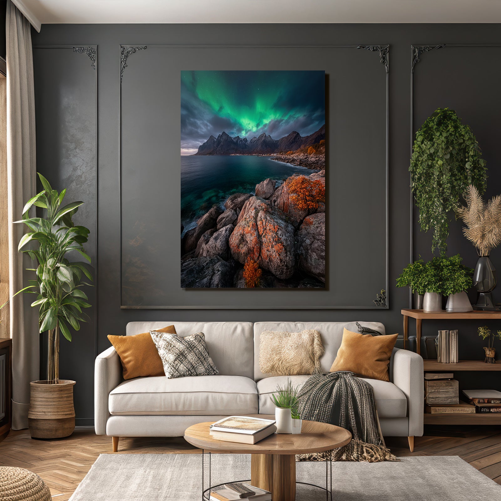 Polarlicht Dramatische Berge Northern Lights Stimmungsvolle Landschaft | Fjorde und Gletscher | Landschaften