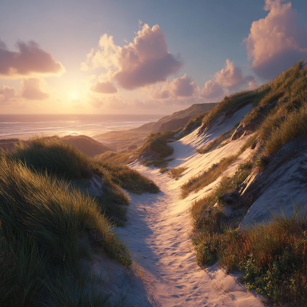 Sanddünen Mit Gras Und Wasser Bei Sonnenuntergang | Duenen und Heide | Landschaften