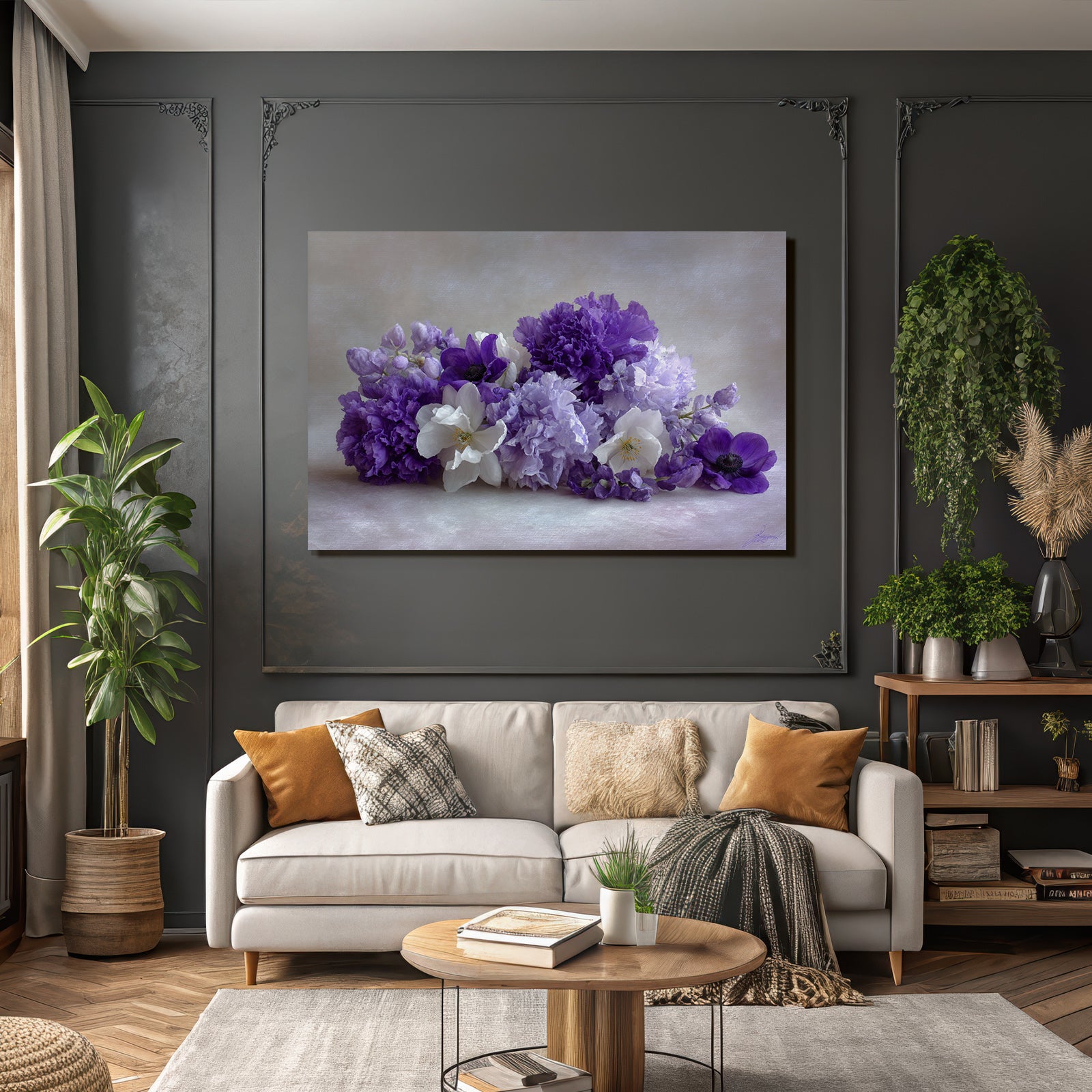 Orchideen Anemonen Pfingstrose Violette Und Weisse Anordnung