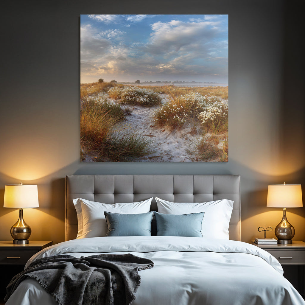 Friedliche Landschaft Sandy Terrain Gras Blumen Dawn Dusk | Duenen und Heide | Landschaften