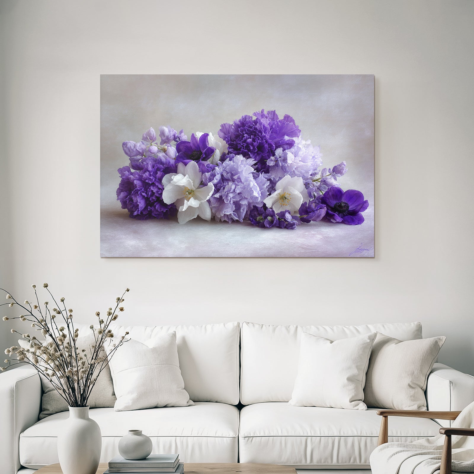 Orchideen Anemonen Pfingstrose Violette Und Weisse Anordnung