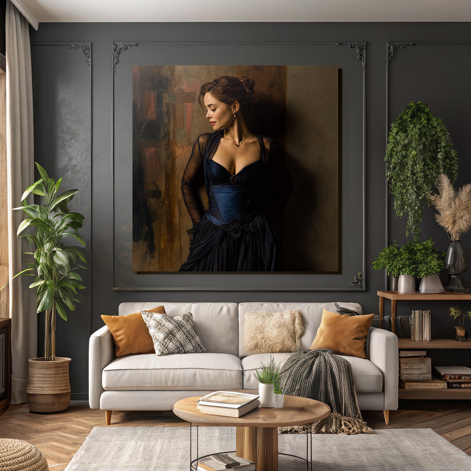 Frau In Blaüm Kleid Im Eleganten Setting | Aktkunst und Sinnlichkeit | Menschen und Emotionen