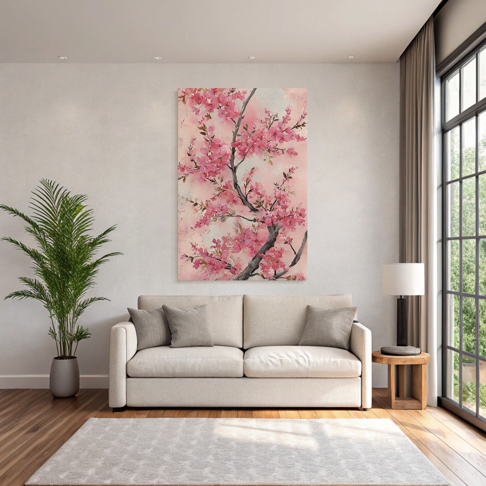 Aquarellbild Kirschblütenzweig In Rosa