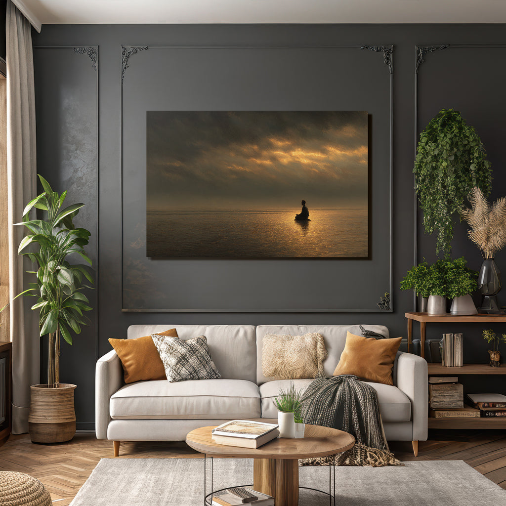 Yoga Meditation Meditierende Figur Auf Reflektierender Oberfläche Unter Dramatischem Himmel | Yoga und Meditation | Themen und Hobbys