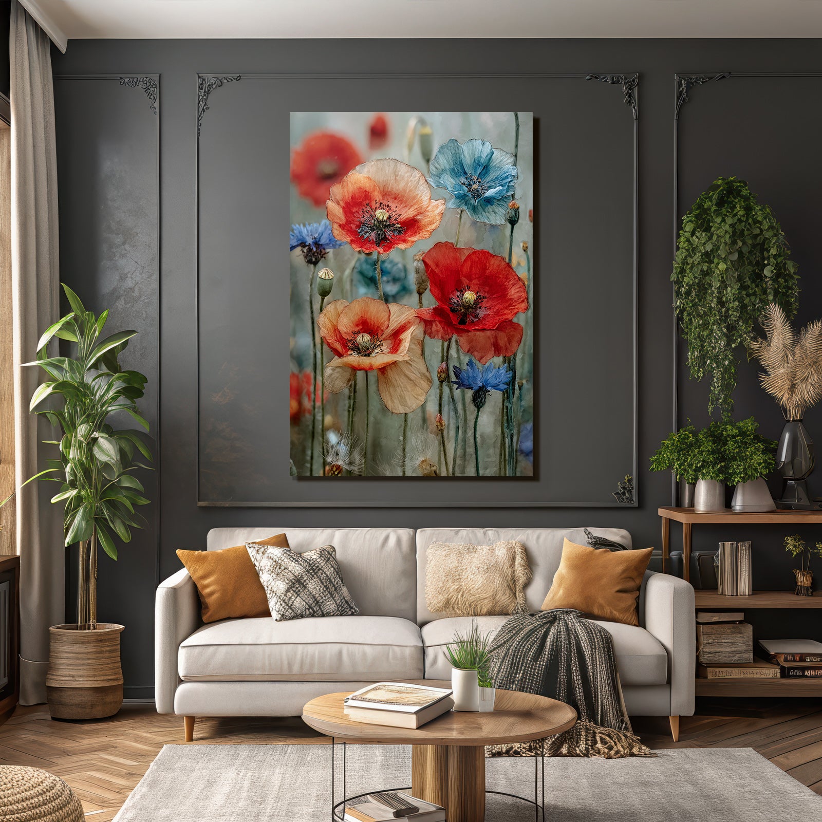 Schone Anordnung Mit Mohn Und Korn In Rot Orange Und Blau