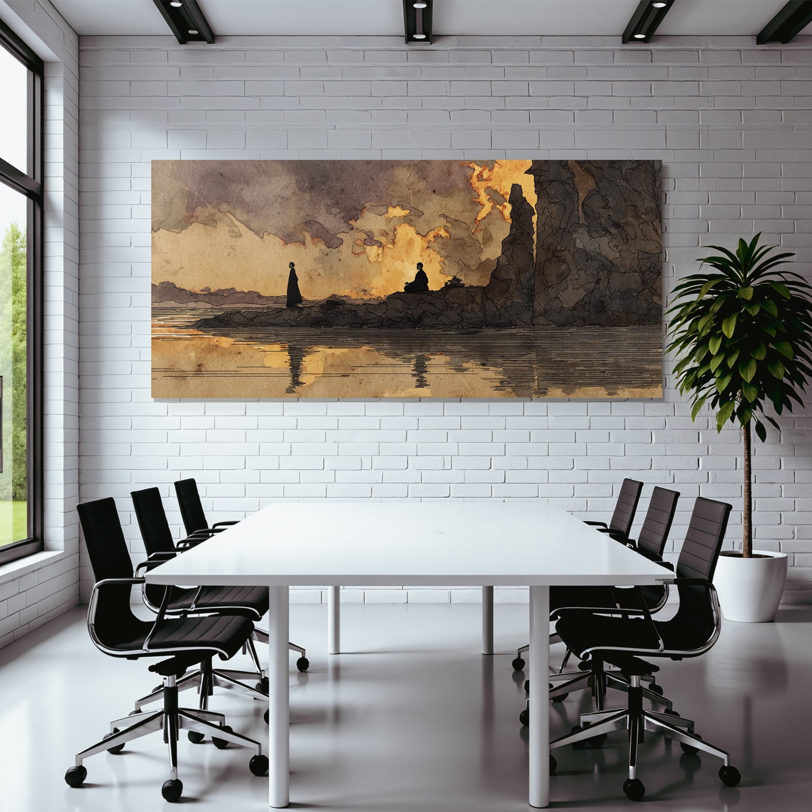 Yoga Meditation Ruhige Landschaft Meditation Wasser Sonnenuntergang Illustration | Yoga und Meditation | Themen und Hobbys
