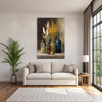 Trocken Retro Flowers Still Life Arrangement Mit Glass Flaschen Und Pflanzen