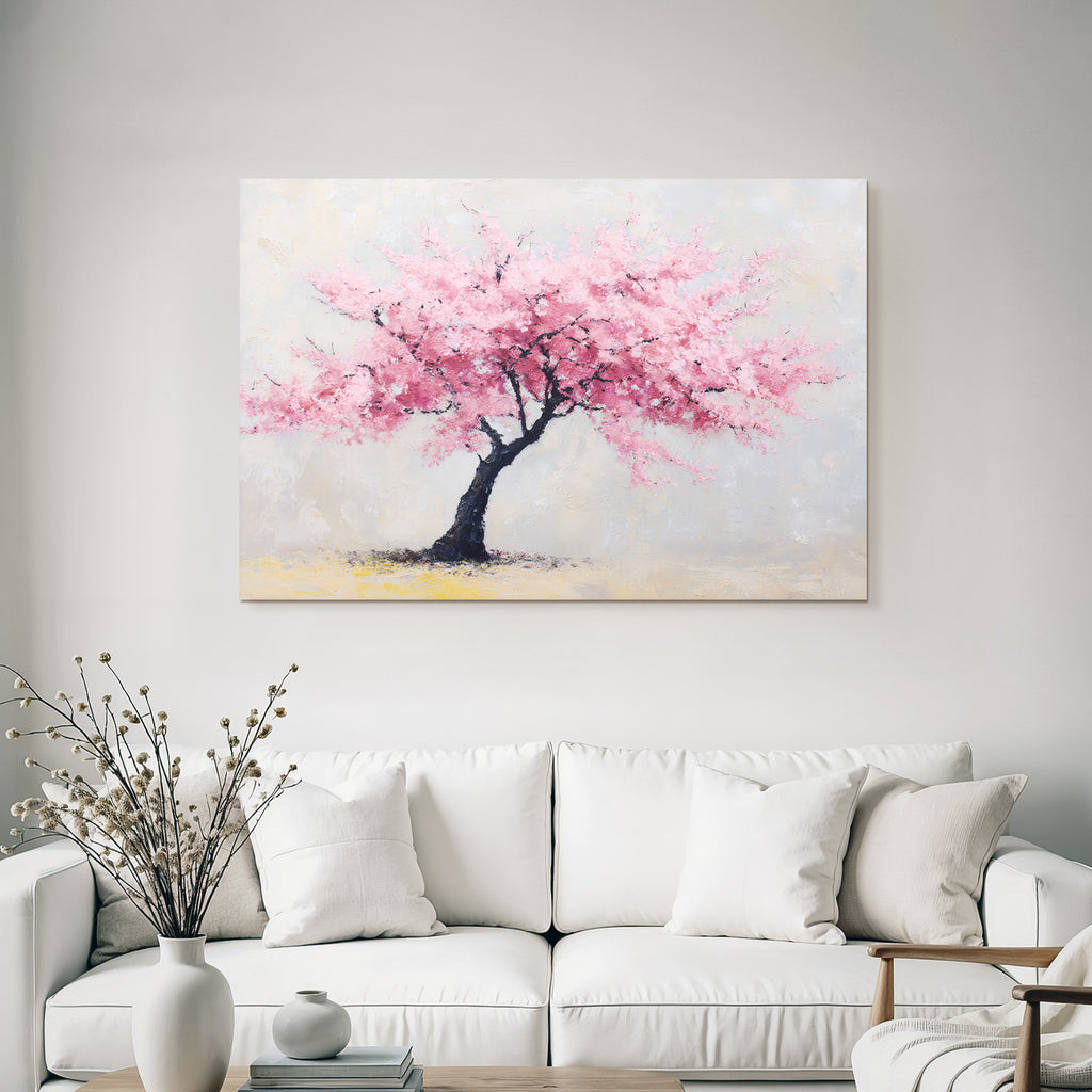 Impressionistischer Rosa Blütenbaum Auf Hellem Hintergrund