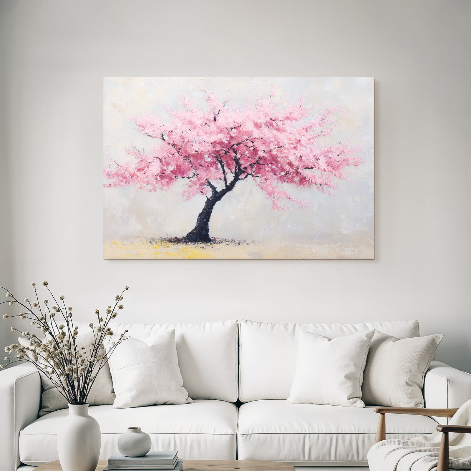 Impressionistischer Rosa Blütenbaum Auf Hellem Hintergrund