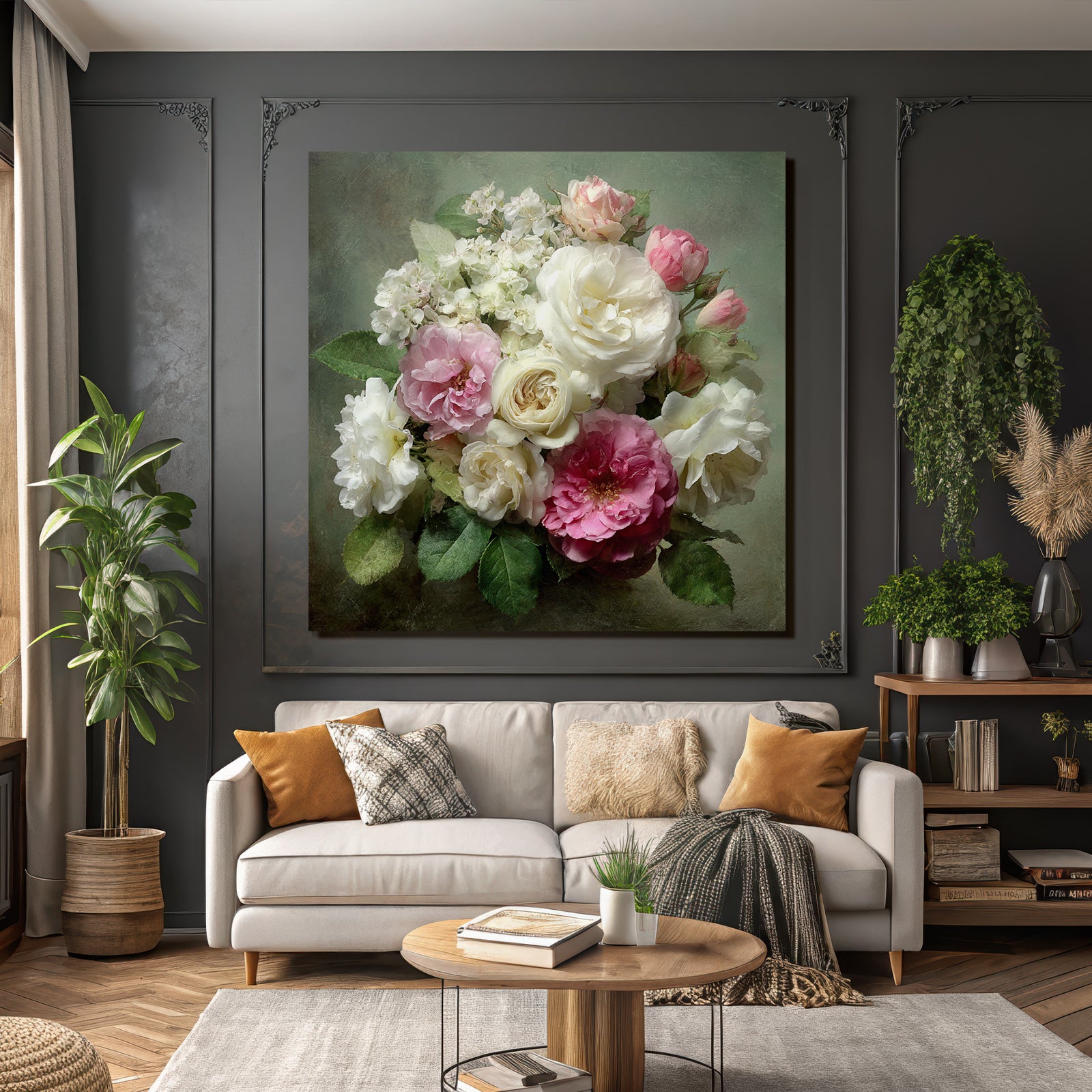 Schönes Arrangement Mit Rosen In Weiss Rosa Und Creme Kleine Weisse Und Grüne Blätter