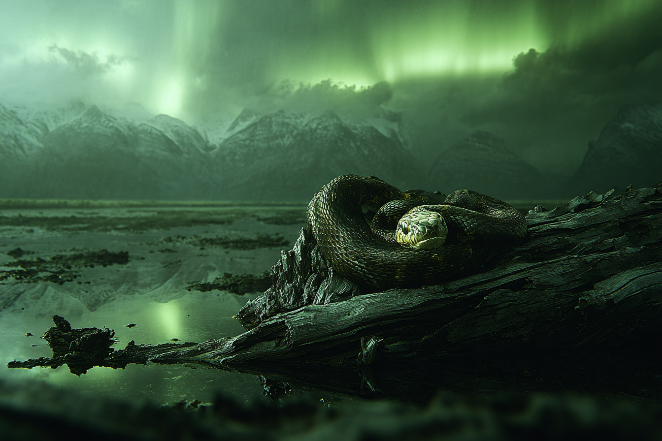 Polarlicht Grosser Schlange Um Driftwood Mit Grüner Aurora Im Hintergrund | Fjorde und Gletscher | Landschaften