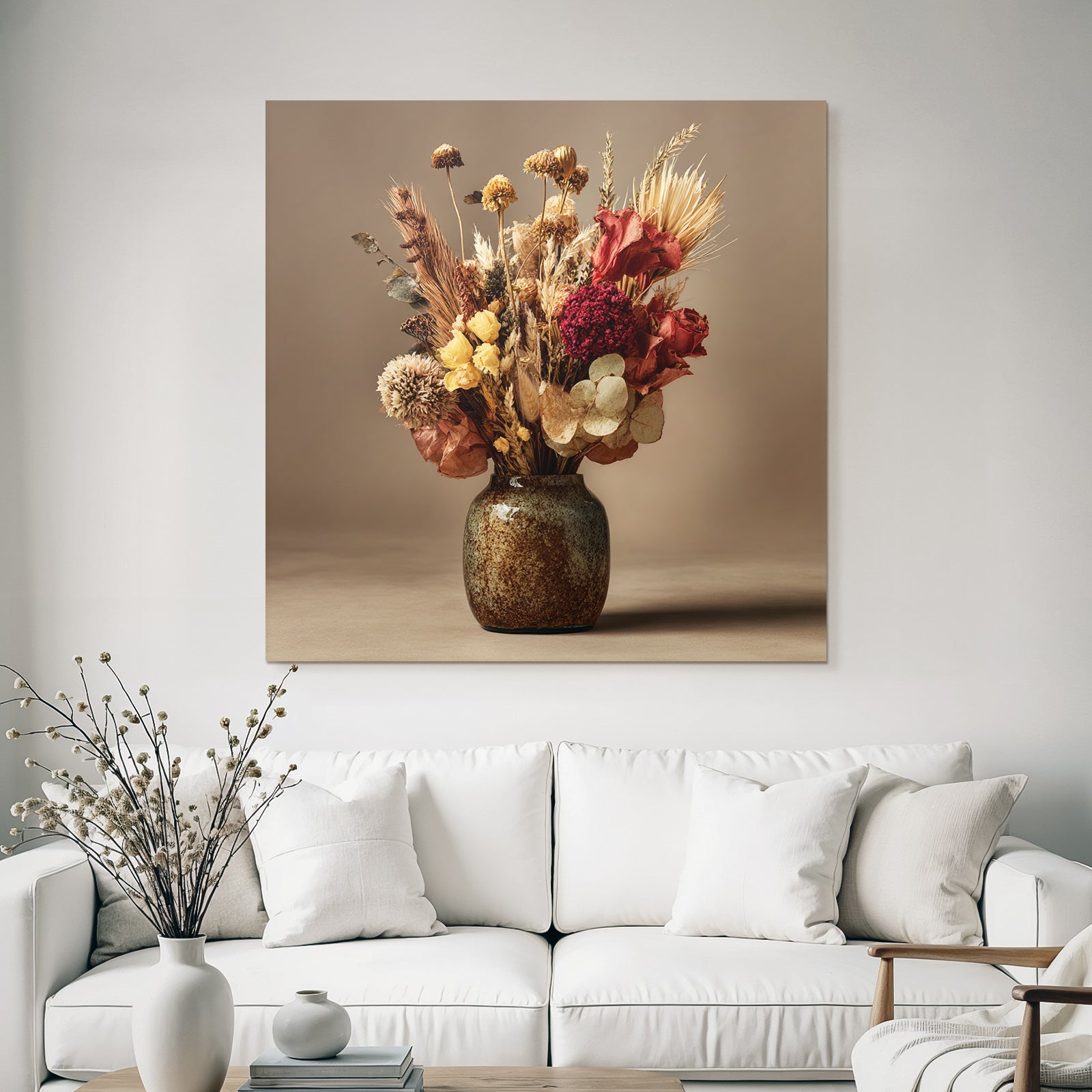 Trocken Retro Flowers Getrocknete In Vase Dekorative Anordnung Warme Farben