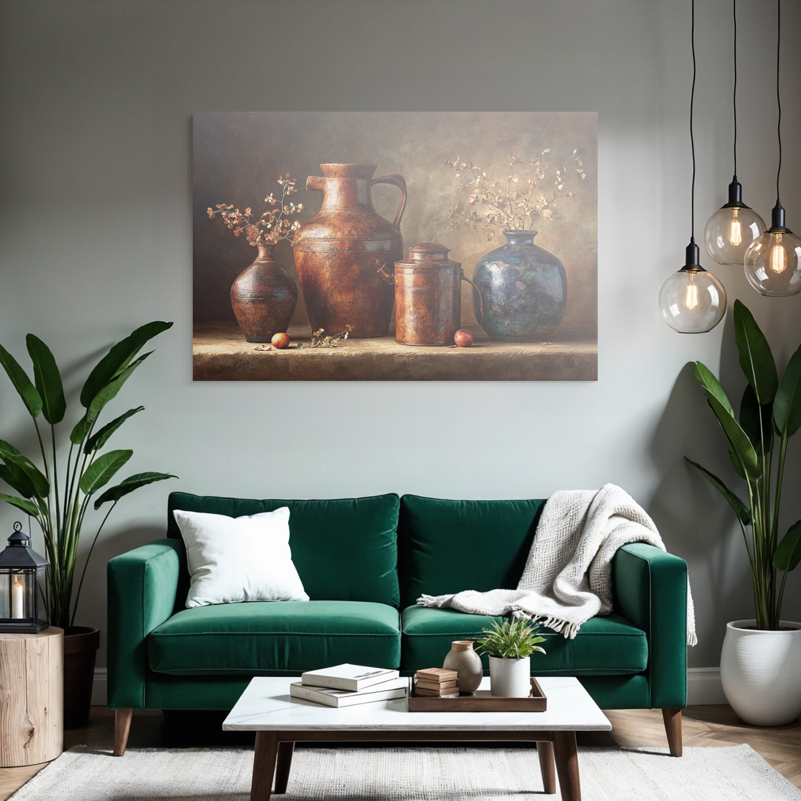 Trocken Retro Flowers Vintage Still Life Mit Topf Und Vase Im Rustikalen Stil