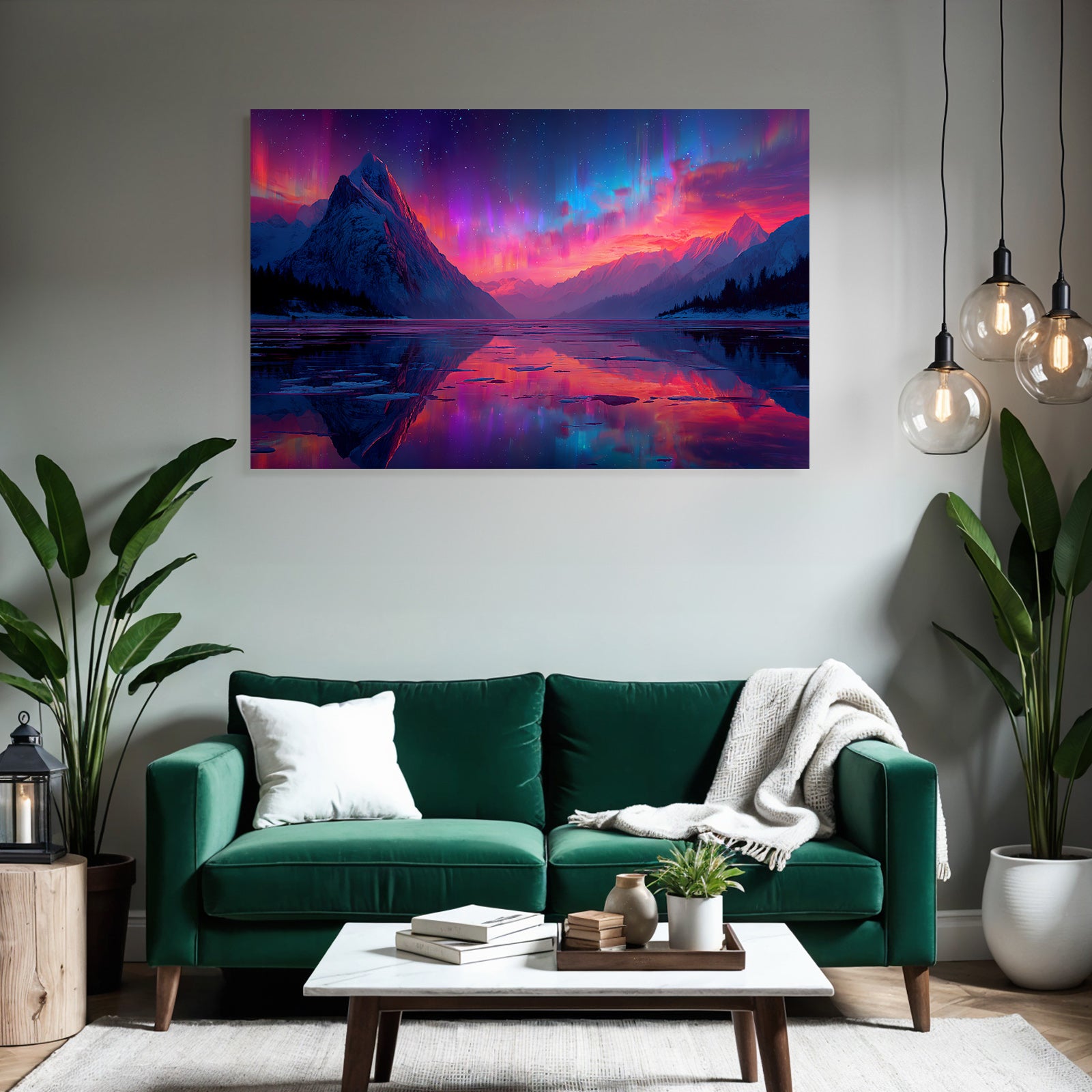 Polarlicht Schneebedeckte Berge Und Auroren Reflektiertes Wasser Twilight Szenen | Fjorde und Gletscher | Landschaften