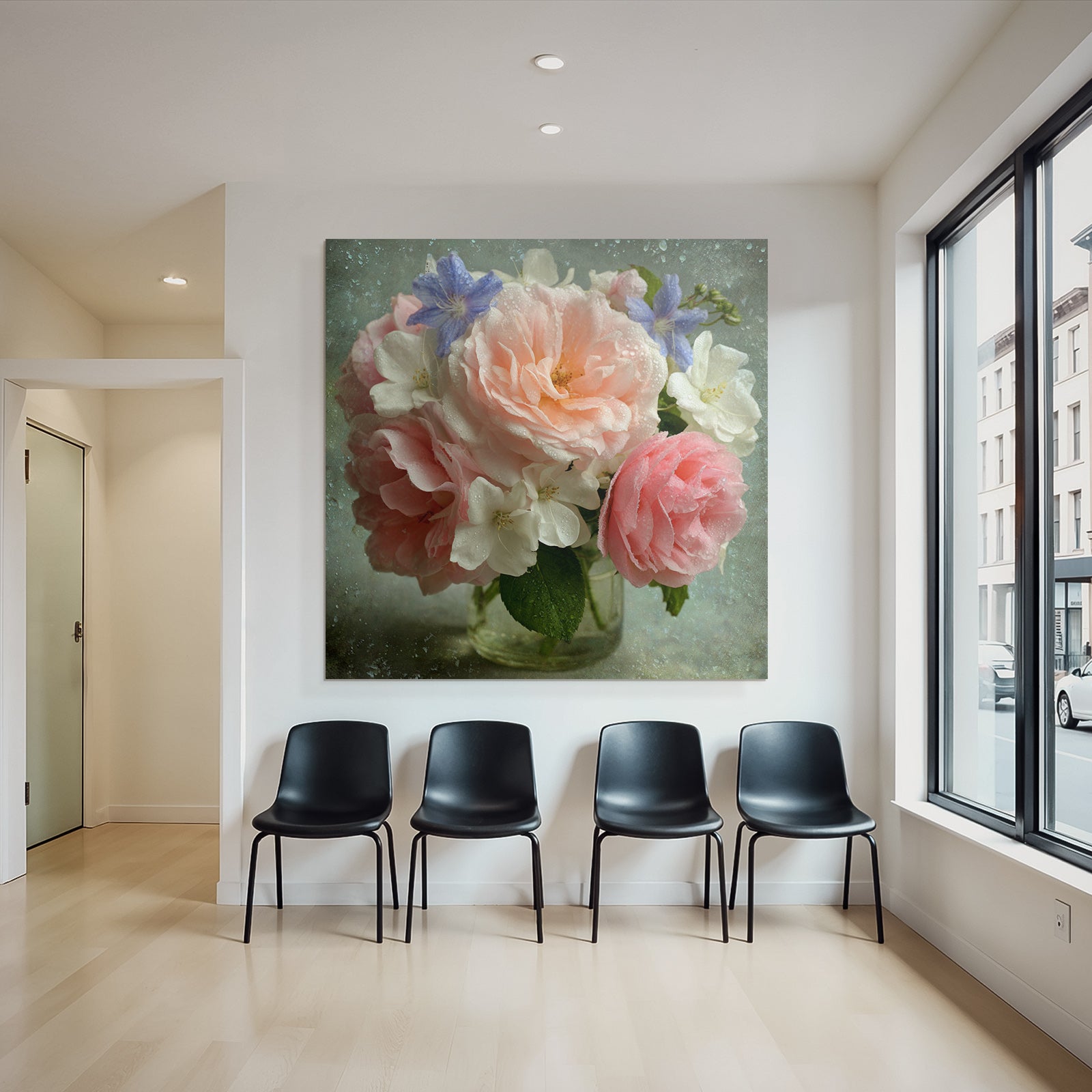 Schoner Strauss Mit Tautropfen In Zarten Rosa Weiss Und Blau