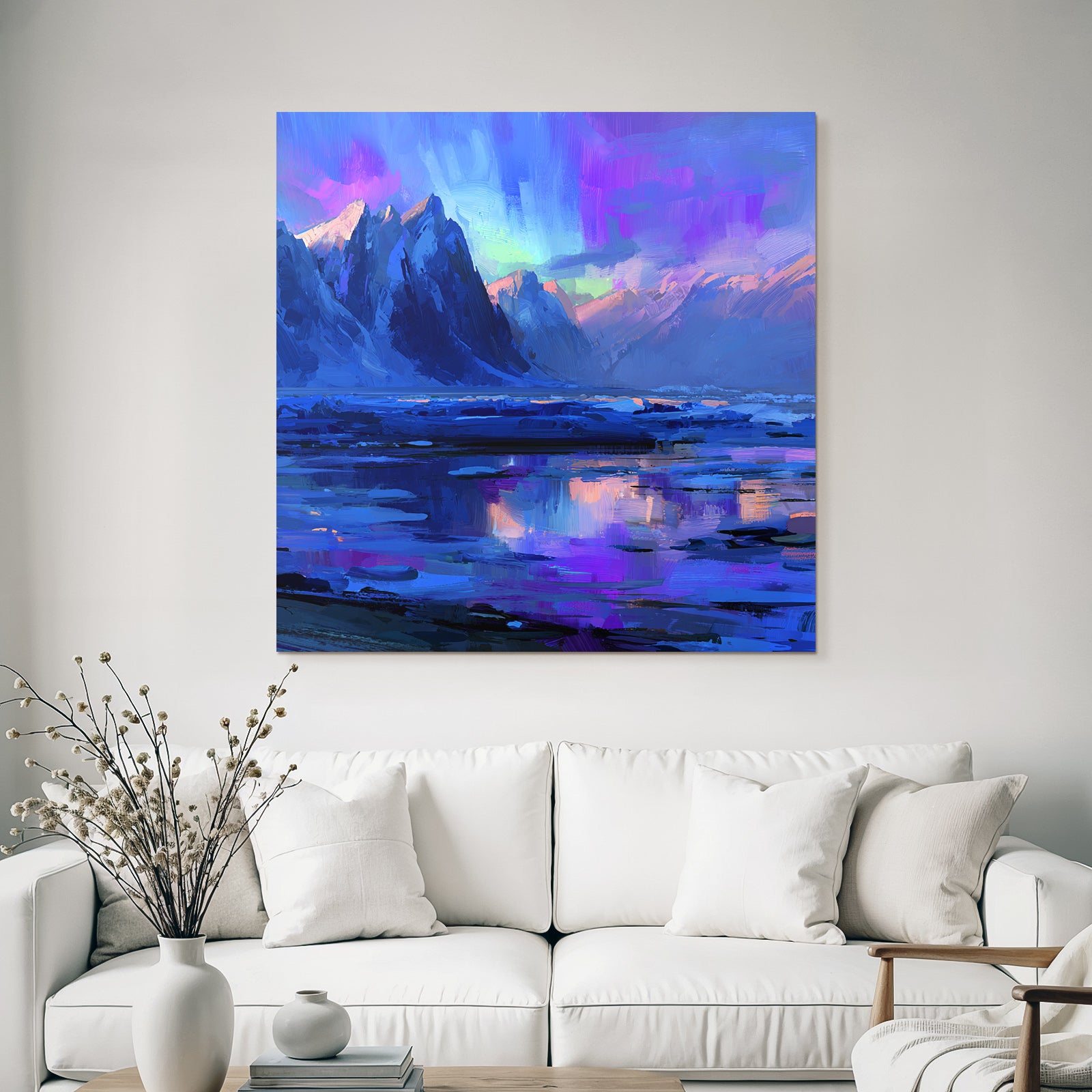 Polarlicht Majestatische Berge Und Reflektierendes Wasser Mit Aurora Farben | Fjorde und Gletscher | Landschaften
