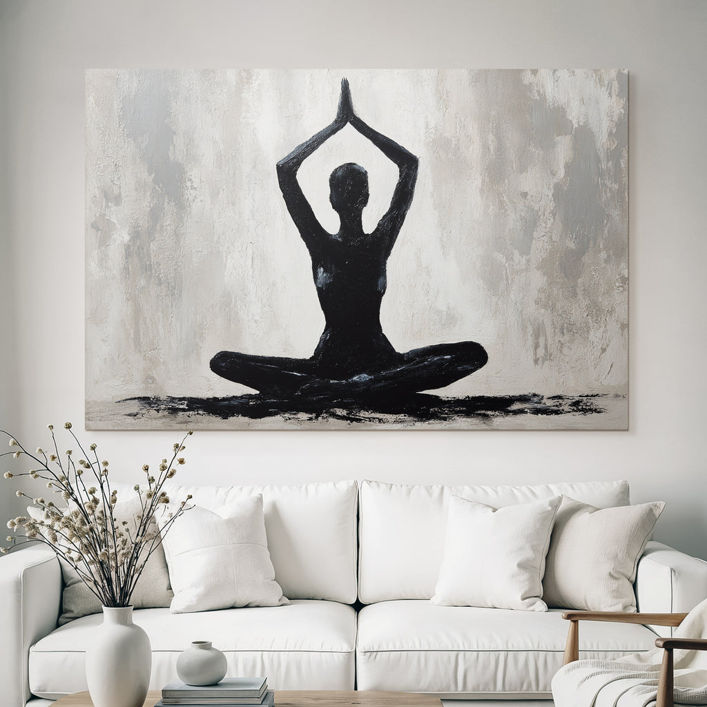 Yoga Meditation Meditierender Mensch Im Grau Mit Händen Oben | Yoga und Meditation | Themen und Hobbys