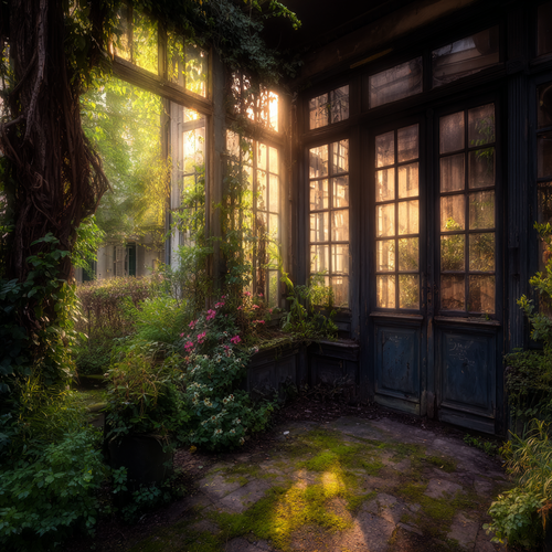 Friedlicher Innenraum Mit Glasfenstern Und Grünpflanzen | Lost Places | Architektur