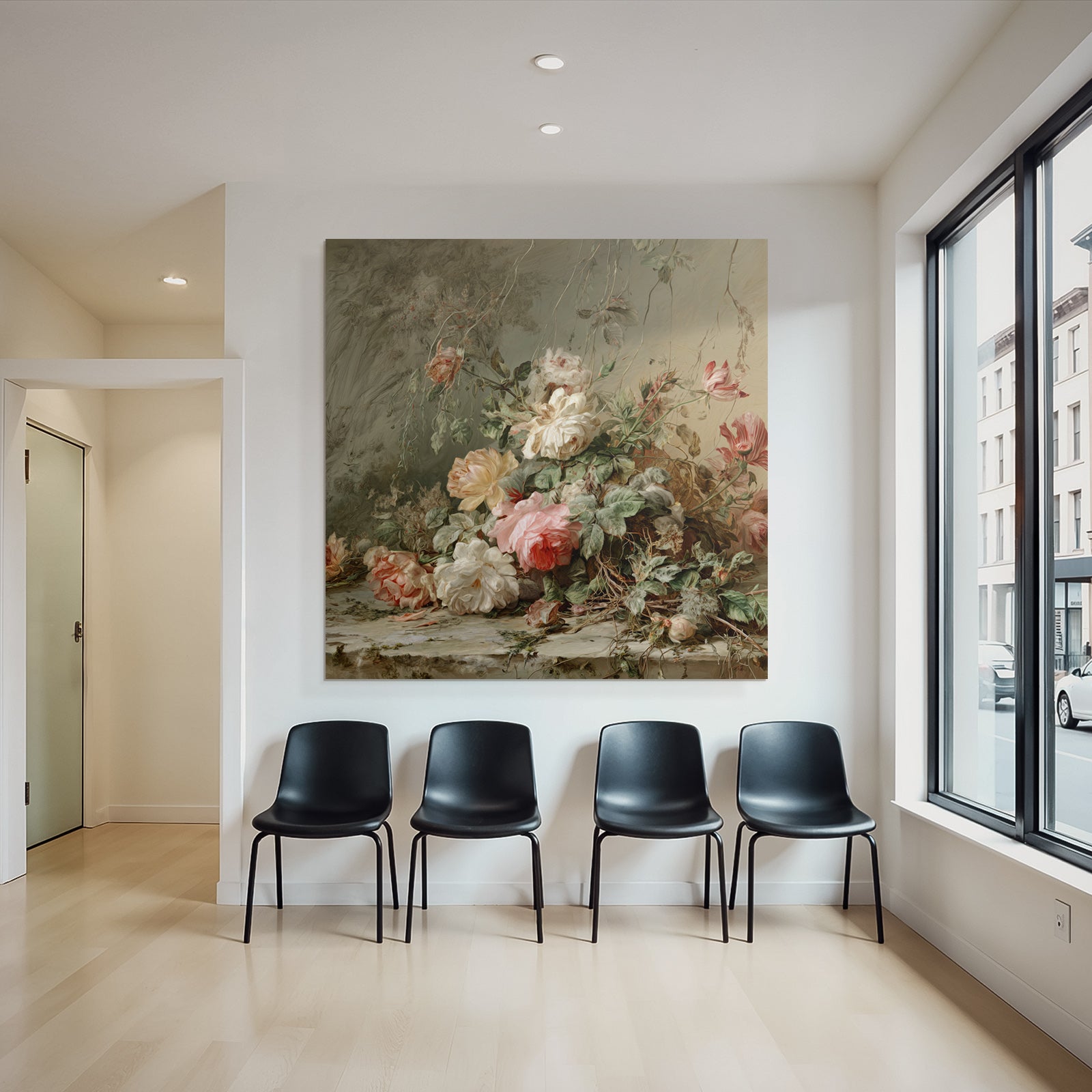 Klassisches Stilleben Mit Rosen Und Grunem Laub