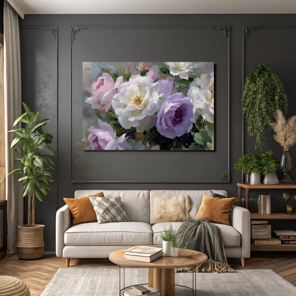 Arrangement Aus Rosen In Rosa Weiss Und Lavendel