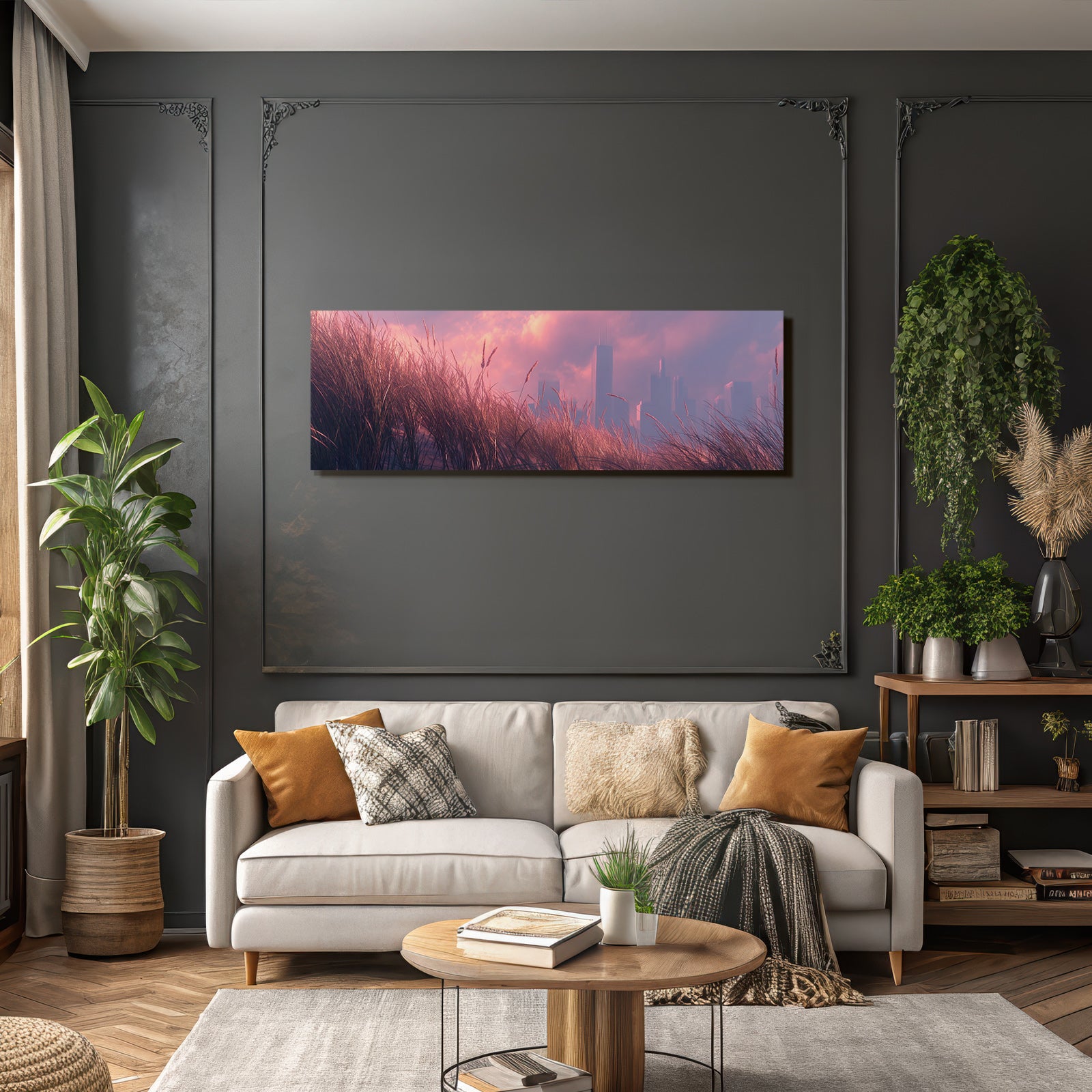 Ruhige Landschaft Grasstadt Skyline Sunset | Duenen und Heide | Landschaften