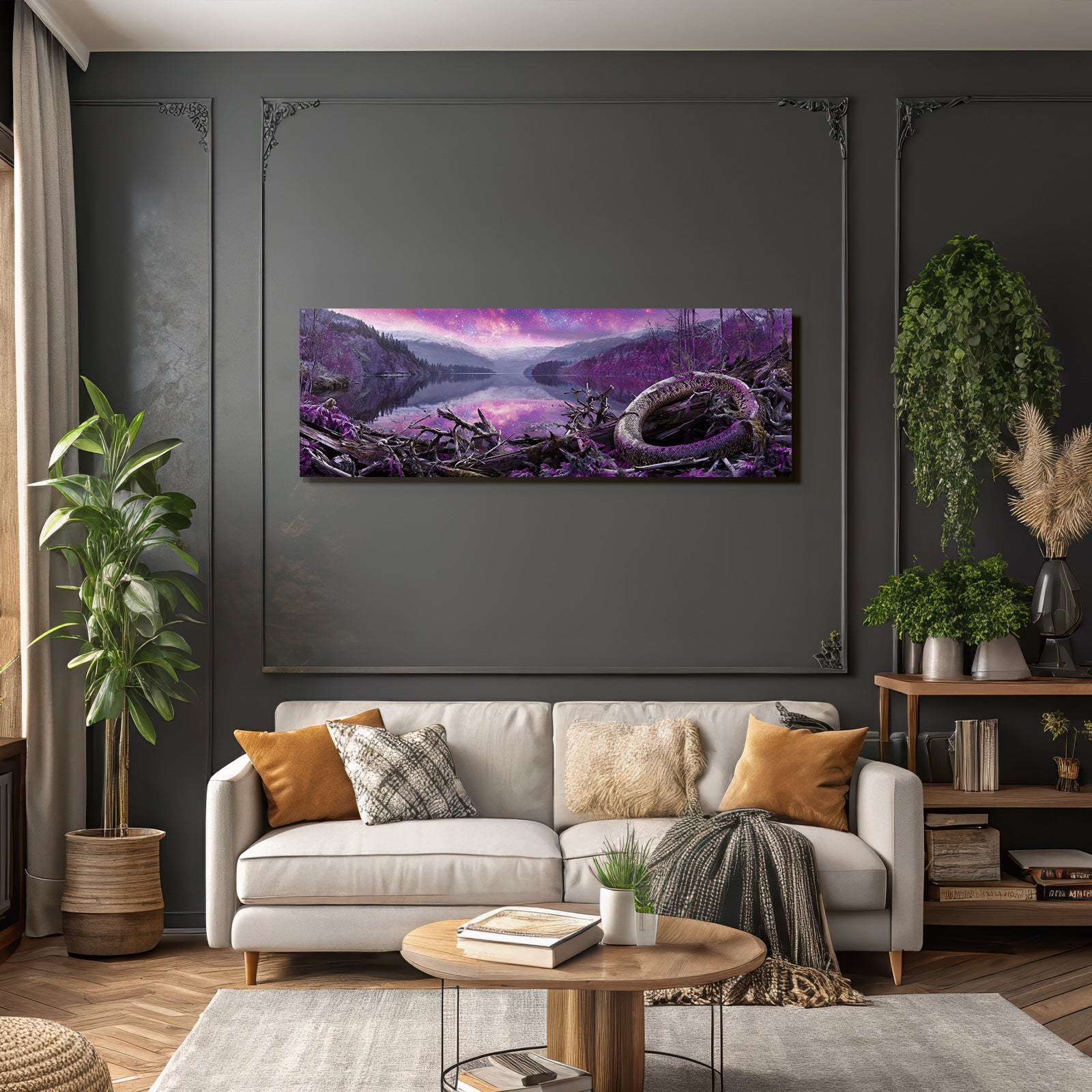 Polarlicht Surreale Landschaft Mit See Und Coiled Creature | Fjorde und Gletscher | Landschaften
