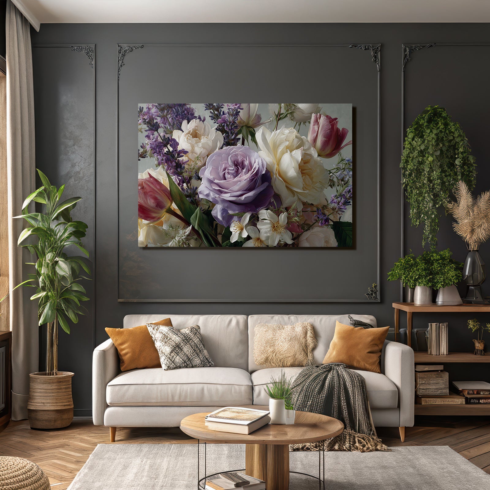 Florales Gemälde Mit Rosen Tulpen Und Frühlingsblüten
