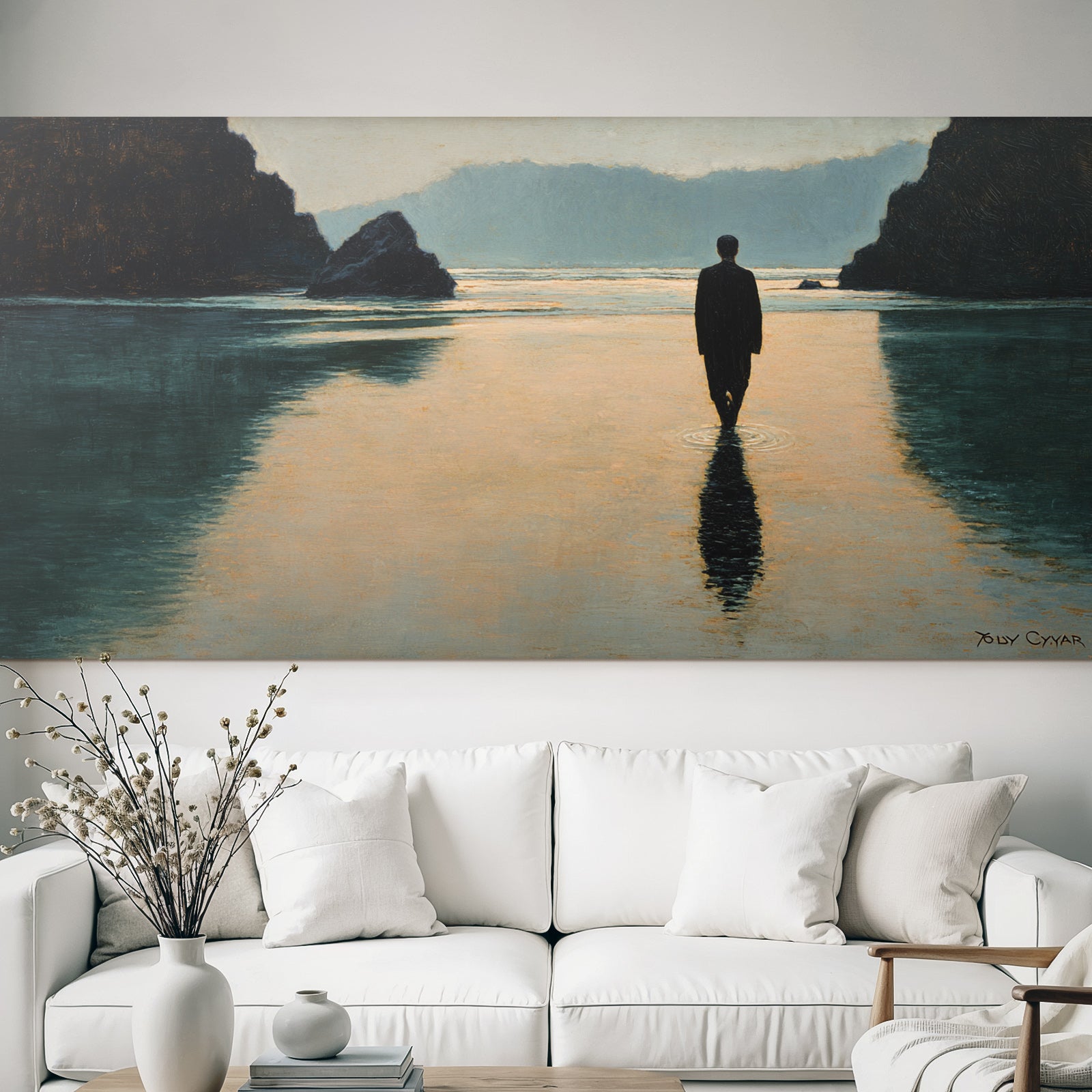 Yoga Meditation Einsame Figur Im Flachen Wasser Mit Steinformation Kunstvolle Repräsentation | Yoga und Meditation | Themen und Hobbys