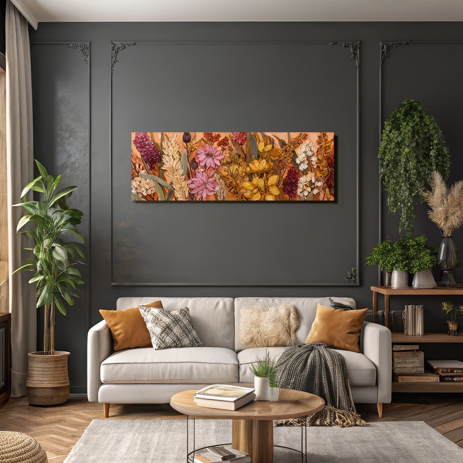 Trocken Retro Flowers Vibrante Anordnung Mit Textur In Warmen Farben