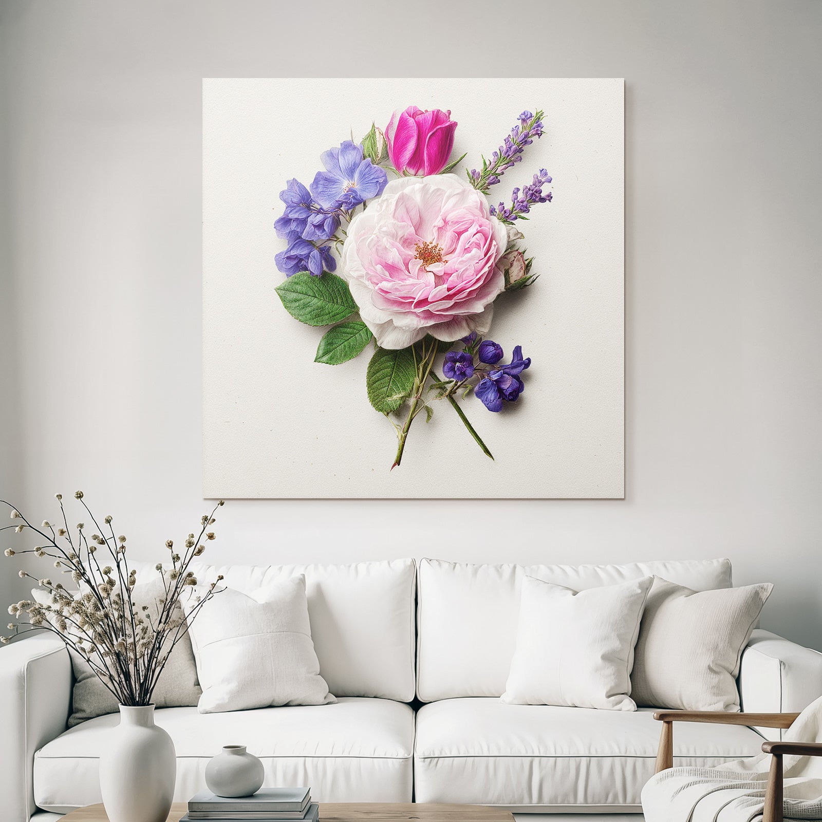 Schöne Anordnung Von Rosen Tulpen Und Lila Auf Hellen Hintergrund