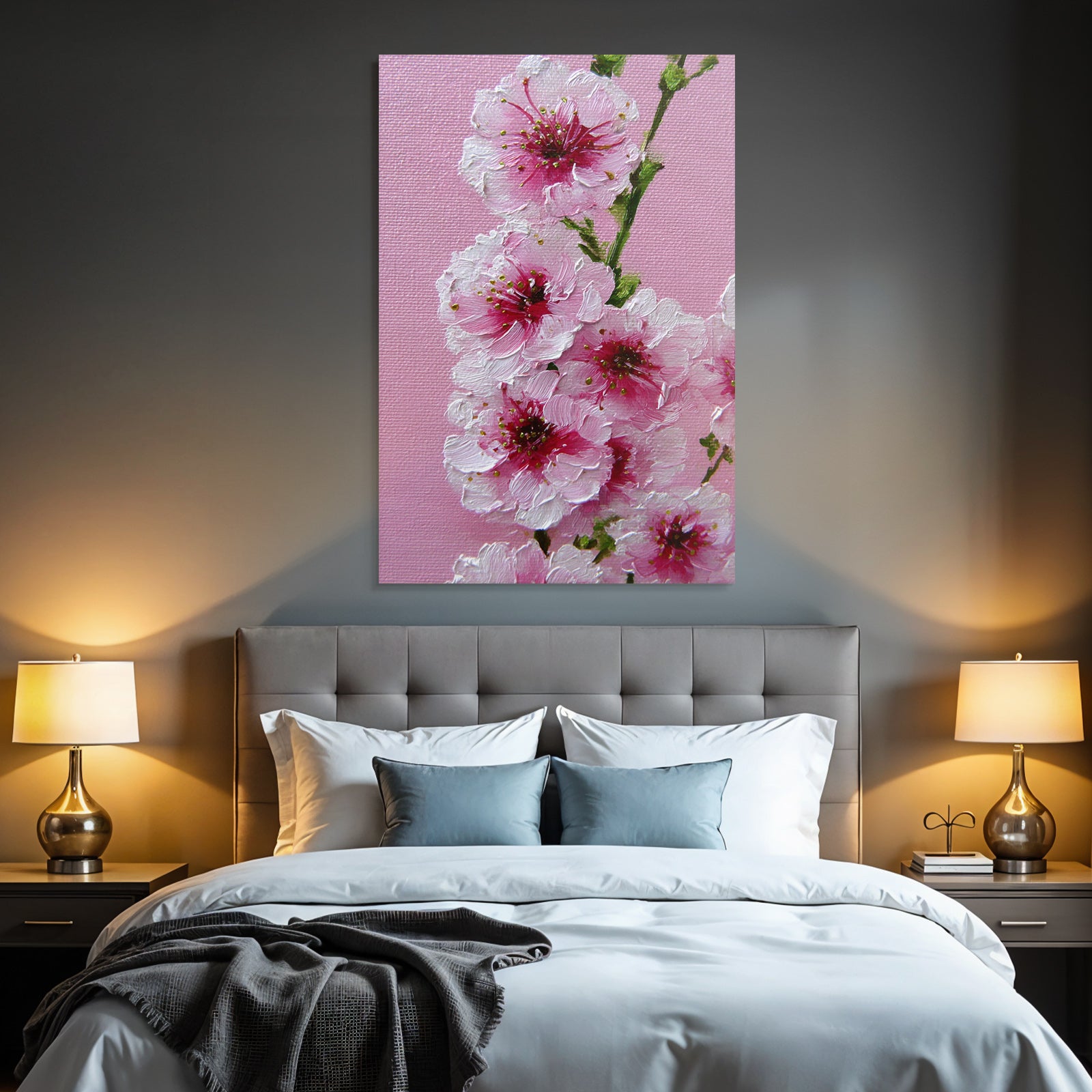 Gemalte Rosa Kirschblüten Auf Rosa Hintergrund